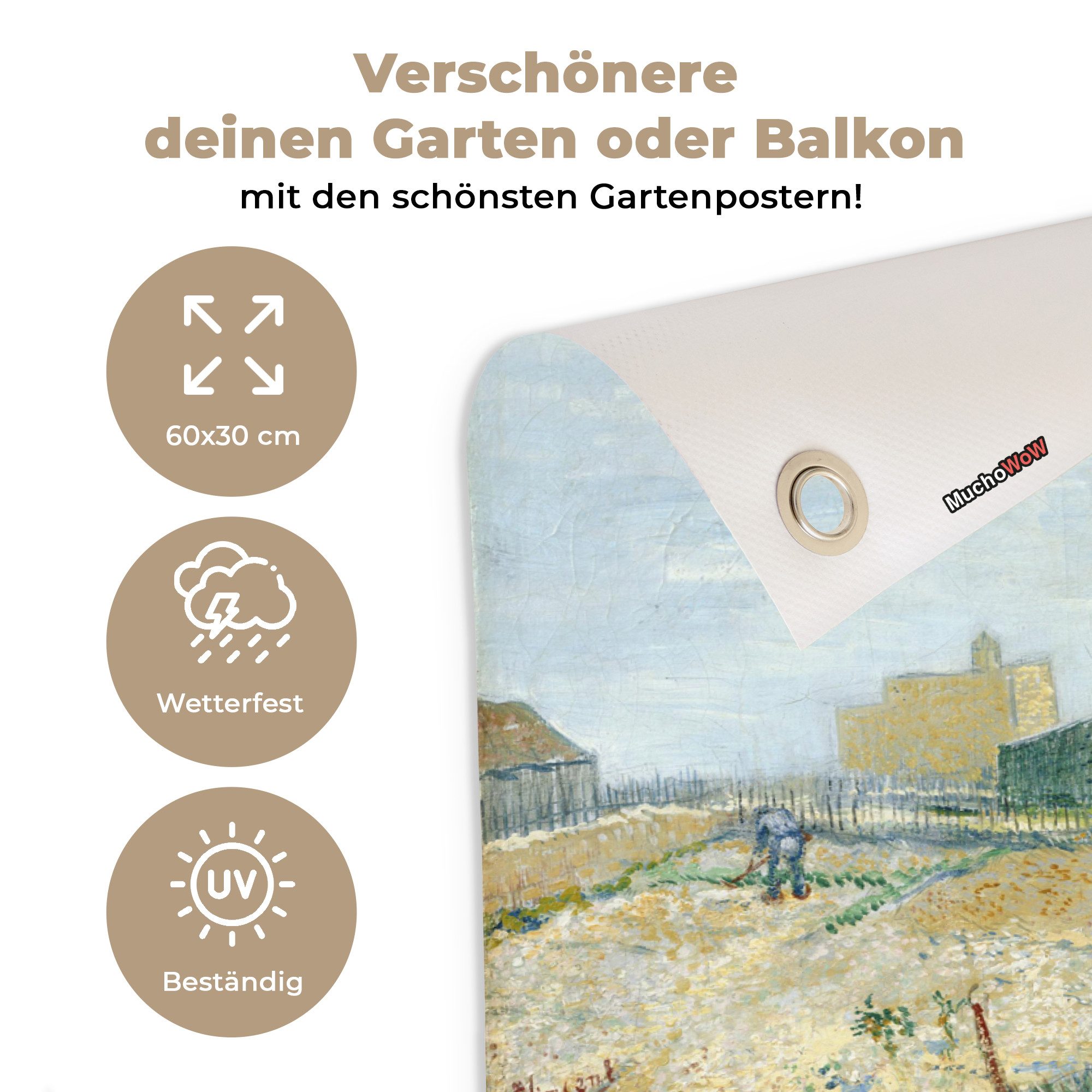 OnlyWow Poster für Garten Montmartre: Mühlen und Gärten - Vincent van Gogh, Gartenposter, Outdoor Bilder, Wetterfest, Garten Deko, 60x30 cm