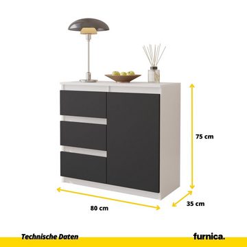 Furnica Kommode MIKEL, 3 Schubladen und 1 Tür - Weiß Matt H75cm B80cm T35cm (1 St)