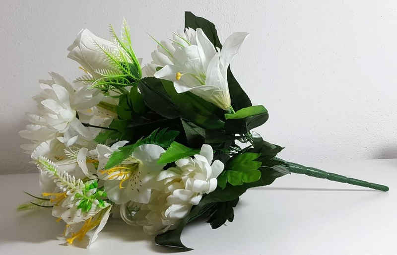 Kunstblumenstrauß Blumenstrauß weiß künstlich Blumendeko Taufe Hochzeit Blumenschmuck, LB H&F Lilienburg, Künstlicher Blumen Strauß Deko HOME Tisch