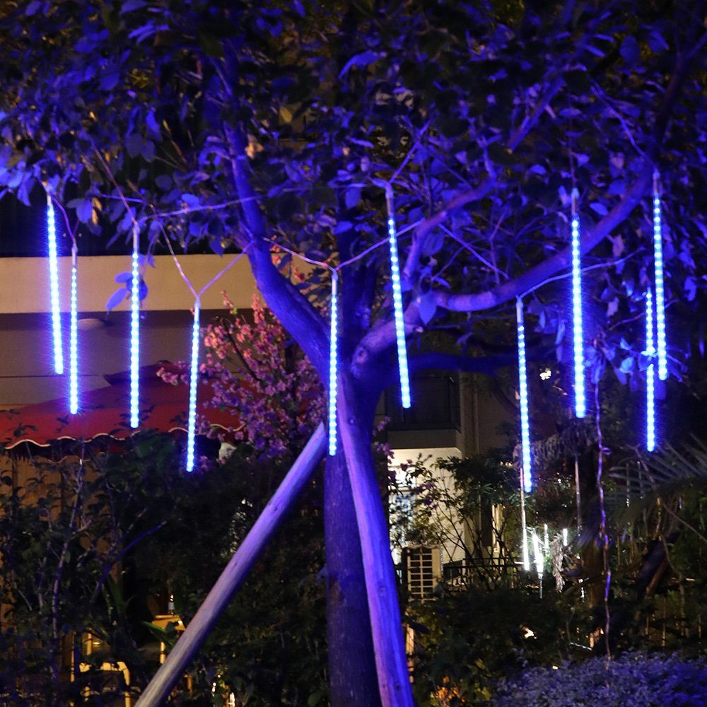 Rosnek LED-Lichterkette 2.4/4M, 30/50CM Schlauch, Wasserdicht, Anschließbar, für Weihnachten, LED Eiszapfen Lichterkette; Party Garten Bäume Deko Blau
