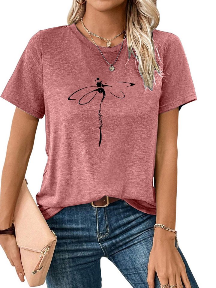 PYLIKE Rundhalsshirt Damen Sommer Casual Basic Rundhalsshirt mit Kurzarm Locker Tee