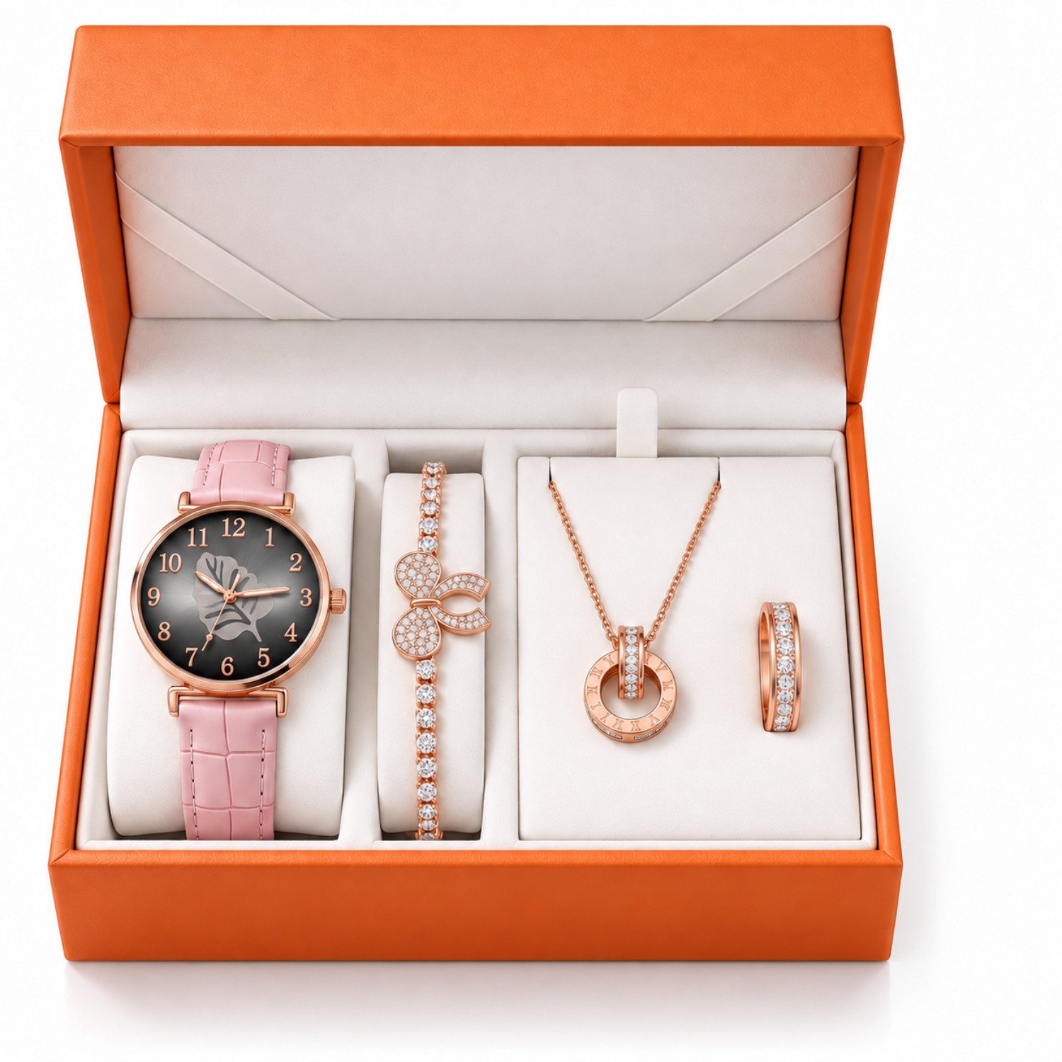 Luckice Quarzuhr Geschenk für Frauen, Damen Uhr Schmuck Set, (4-teiliges Geschenkset mit Damenarmbanduhr, Armband, Halskette & Ring in Geschenkbox, Geschenk für Frauen zu Weihnachten, Geburtstag, Muttertag, Valentinstag, Perfektes Geschenk für Sie, Weihnachtsgeschenk für Frauen)
