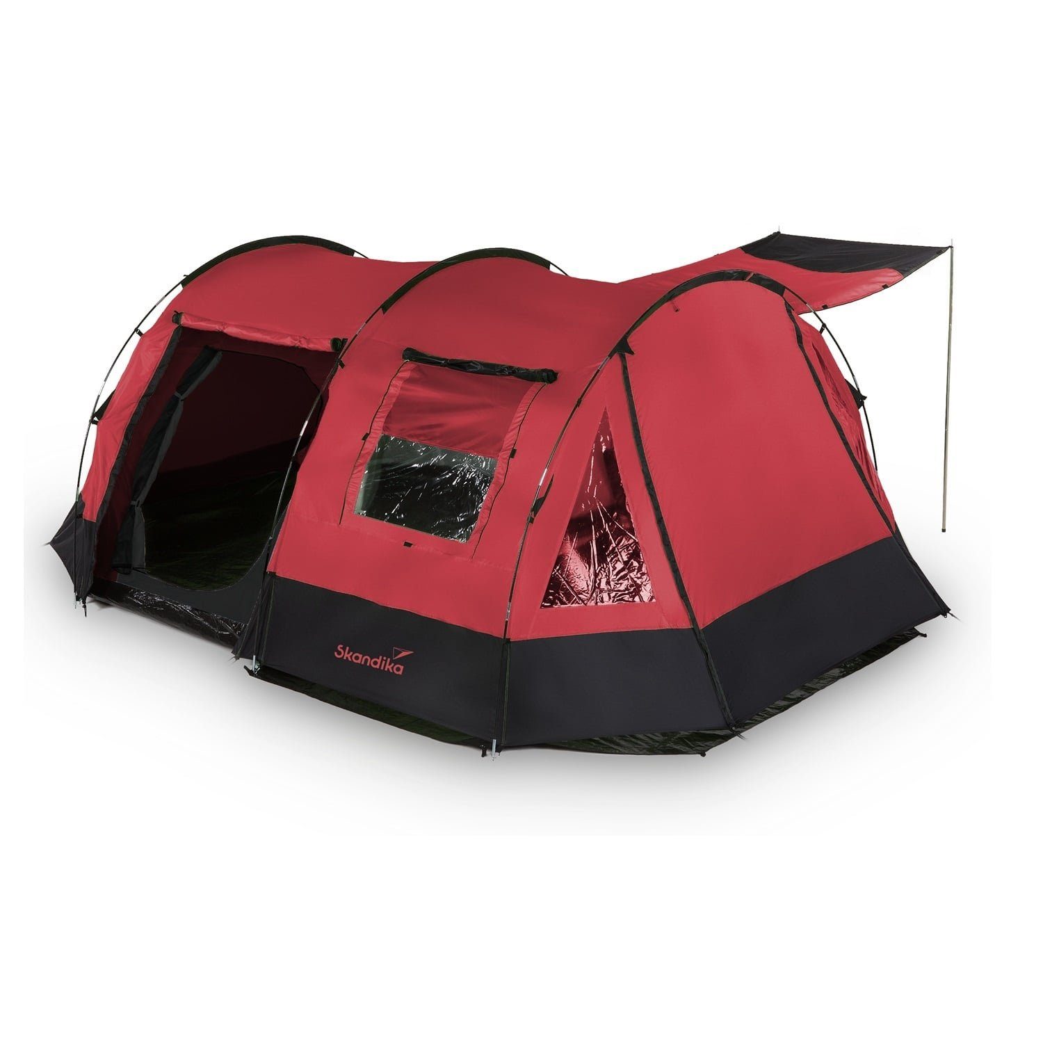 Skandika Tunnelzelt »Kambo 4 Personen (rot/schwarz)«, Zelt mit Schlafkabine  für 4 Mann, Wasserdicht mit 3000 Wassersäule, 3 Eingänge, Sonnendach,  Vorzelt, Campingzelt