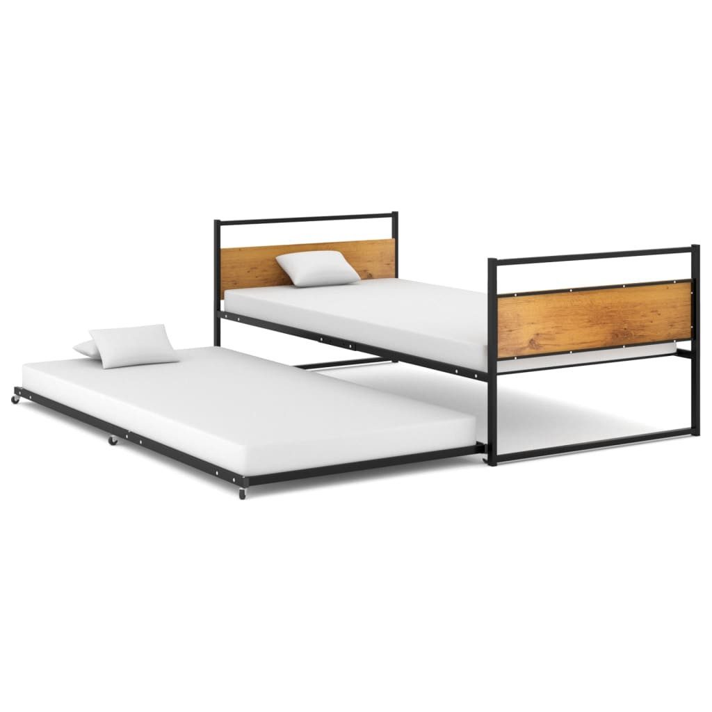 vidaXL Gästebett Ausziehbett Schwarz Metall 90x200 cm Einzelbett Bett Bettrahmen Bettge