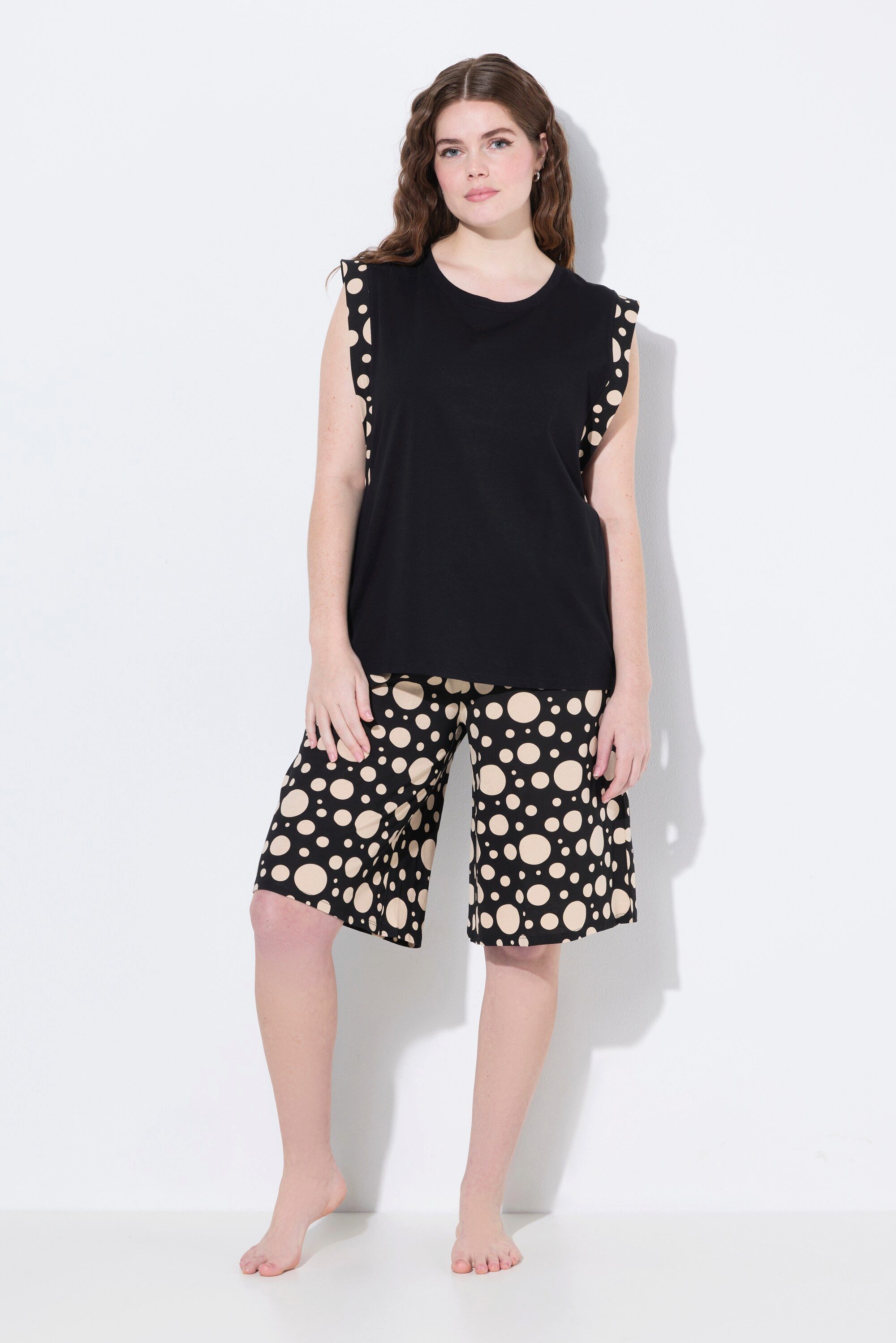 Ulla Popken Pyjama Shorty Zweiteiler Rundhals ärmellos weites Bein günstig online kaufen