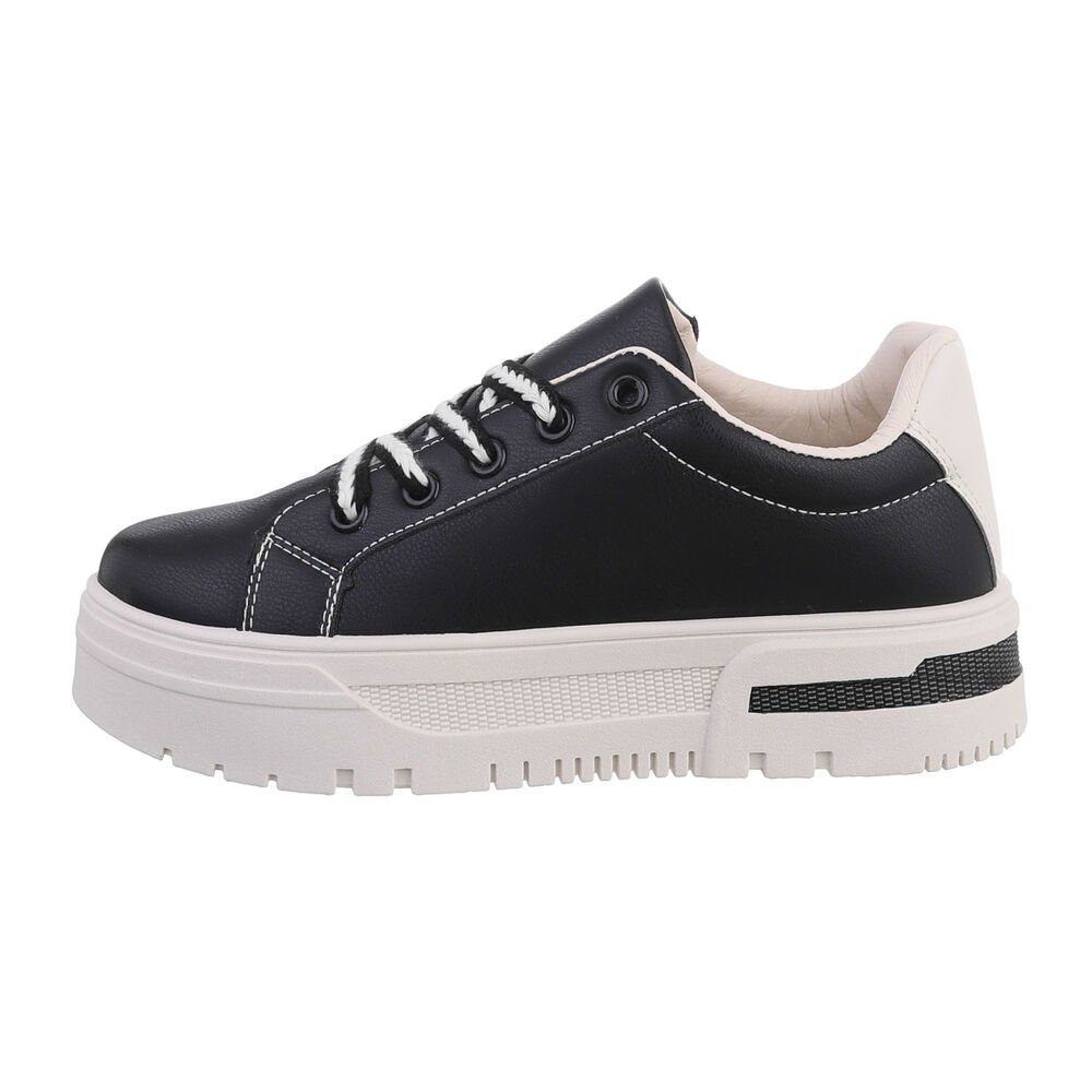 Ital-Design Damen Low-Top Freizeit Sneaker Flach Sneakers Low in Schwarz