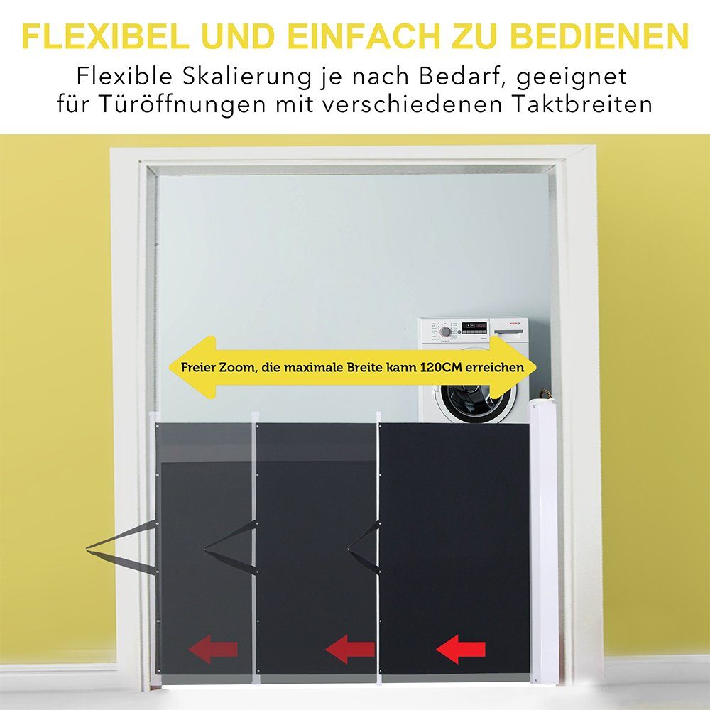 Melko Treppenschutzgitter Treppenschutzgitter ausrollbar bis 120 cm, 80 cm hoch, Wandmontage (Einzelset, 1 St., Set bestehend aus Treppenschutzgitter mit Befest – Bild 4 von 5