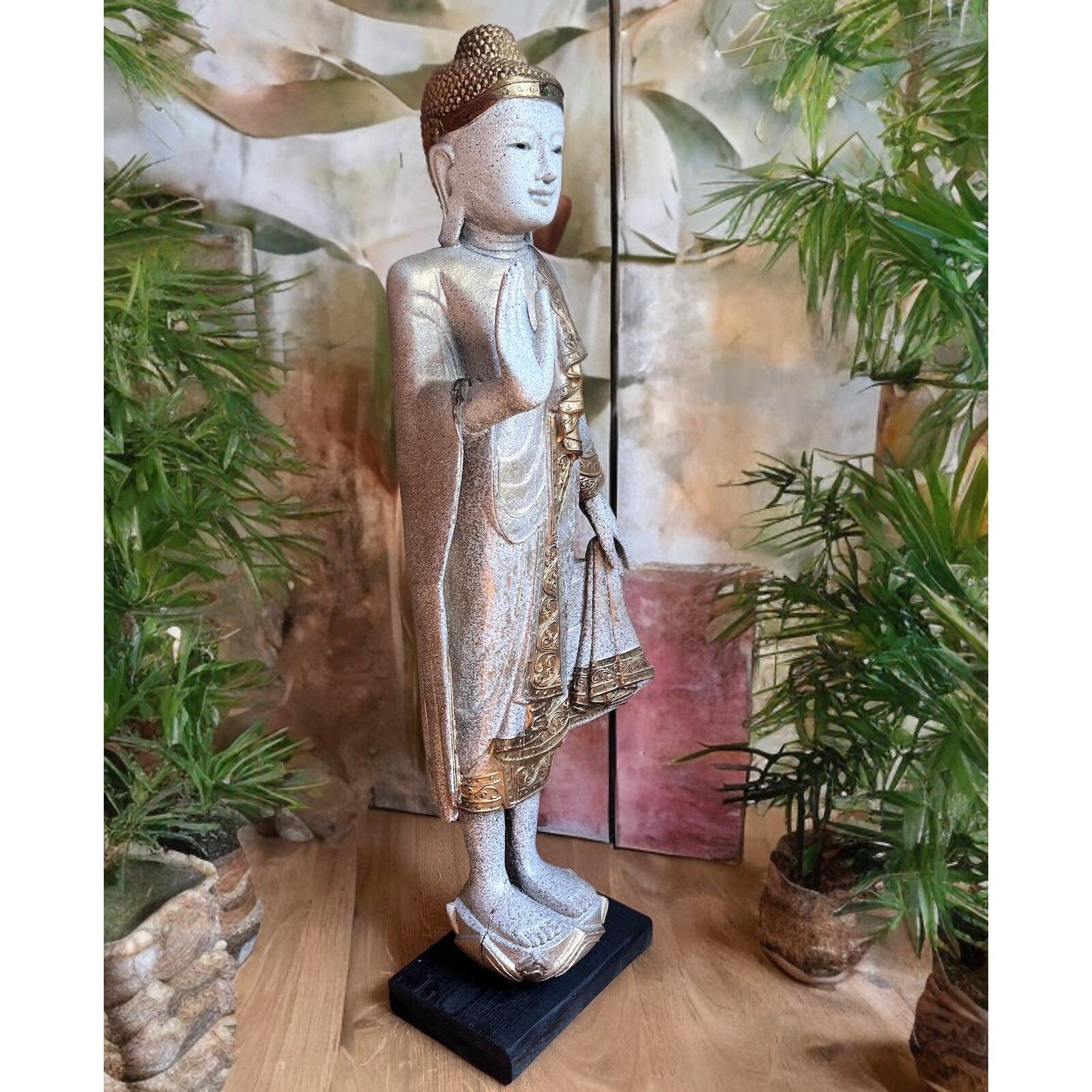 108cm Holz Figur groß Thailand Asien Buddha Buddhafigur Montags LifeStyle