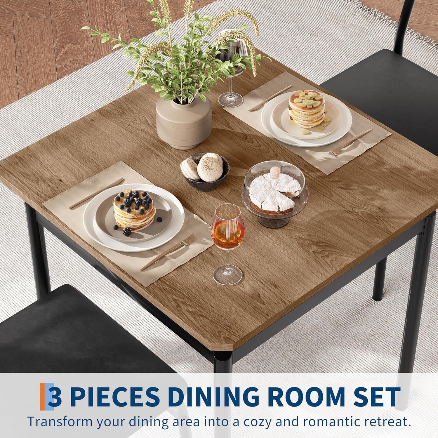 GarveeMore Essgruppe für 2 Personen,3-teiliger Esstisch mit 2 gepolsterten Stühlen, Kompaktes Ktichen Tisch für Küche & Esszimmer & kleine Räume – Bild 5 von 5