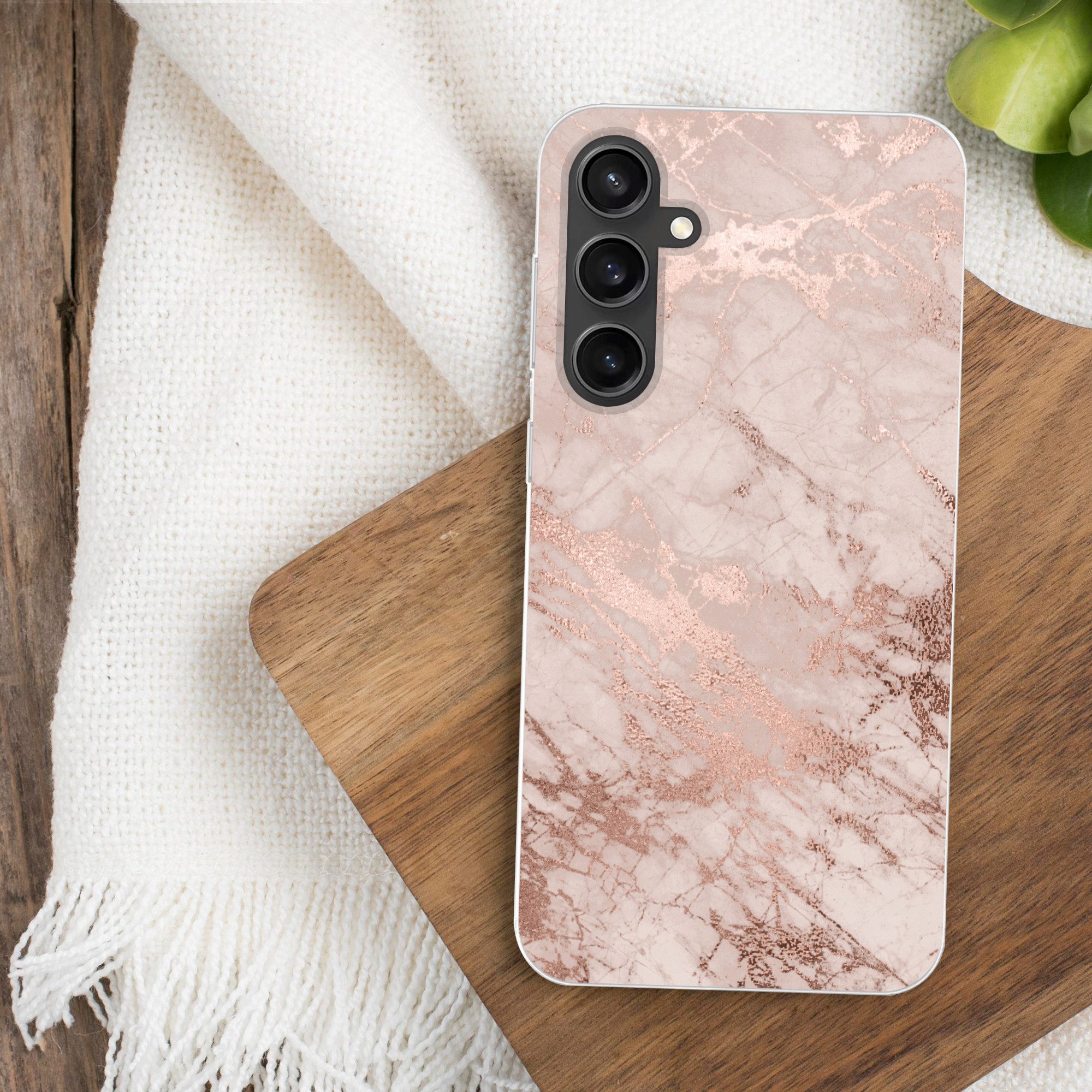 MuchoWow Handyhülle für Samsung Galaxy S23 FE Marmor - Rosa - Luxus - Marmoroptik - Glitze