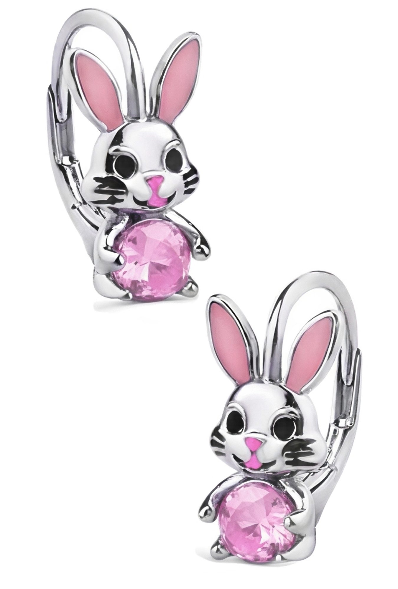 Limana Paar Ohrhänger Brisuren Ohrringe 925 Silber rosa Hase Mädchen Damen Kinder Zirkonia (inkl. Schmuckbox), Geschenk Idee Ostern Weihnachten Geburtstag Einschulung Schulanfang