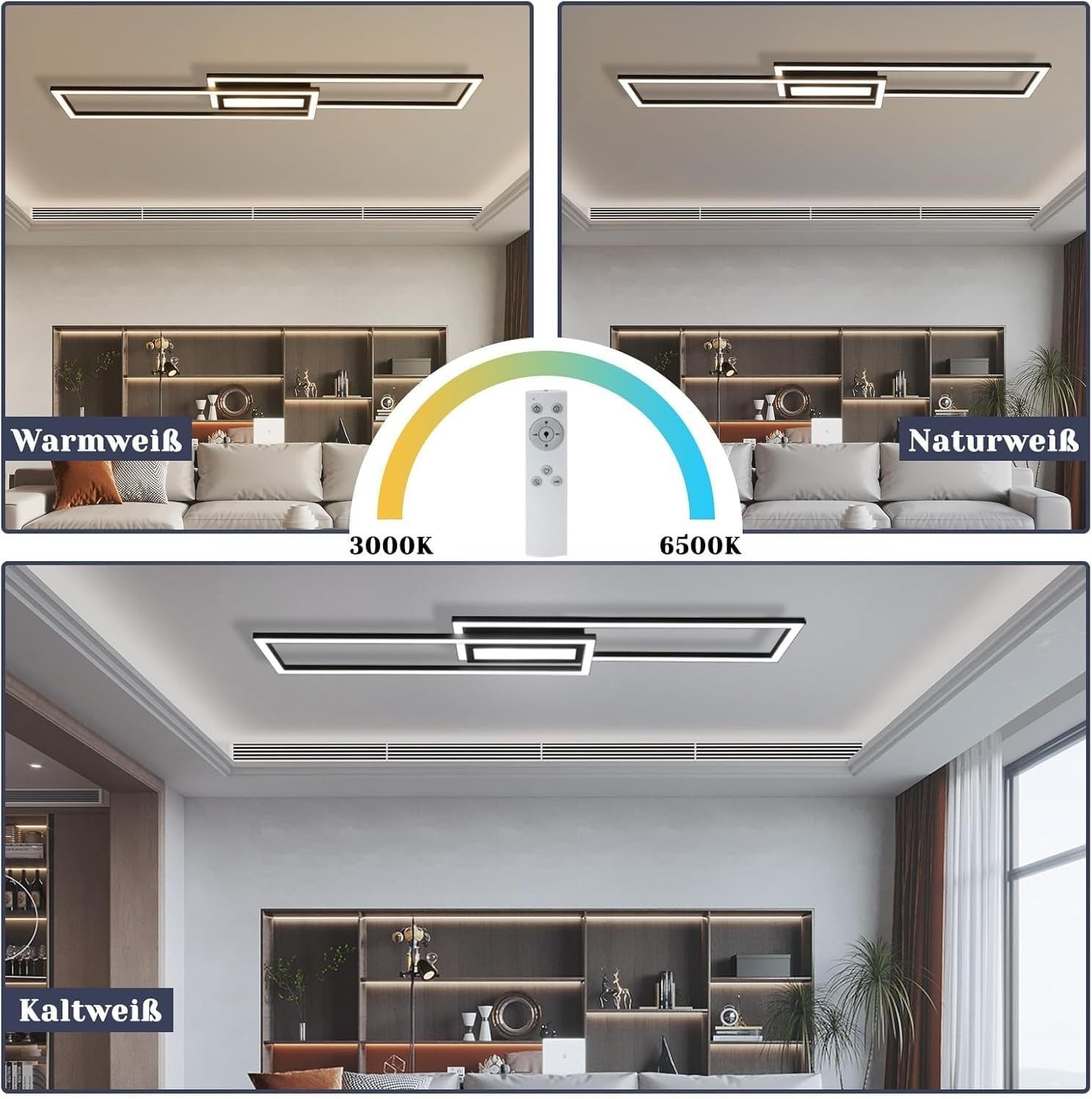 Nettlife LED Deckenleuchte Modern Dimmbar Schwarz 50W 95CM Geometrisch Deckenlampe 3000-6500K, Nicht Dimmbar, LED fest integriert, für Wohnzimmer Schlafzimmer K – Bild 4 von 5