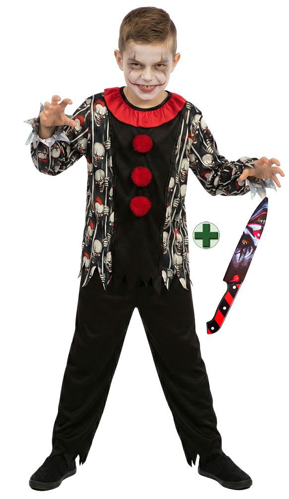 Karneval-Klamotten Clown-Kostüm Horror Pierrot Clown Jungen mit Messer Halloween, Jungenkostüm Halloweenkostüm Kinder Grusel Clown in schwarz weiß rot
