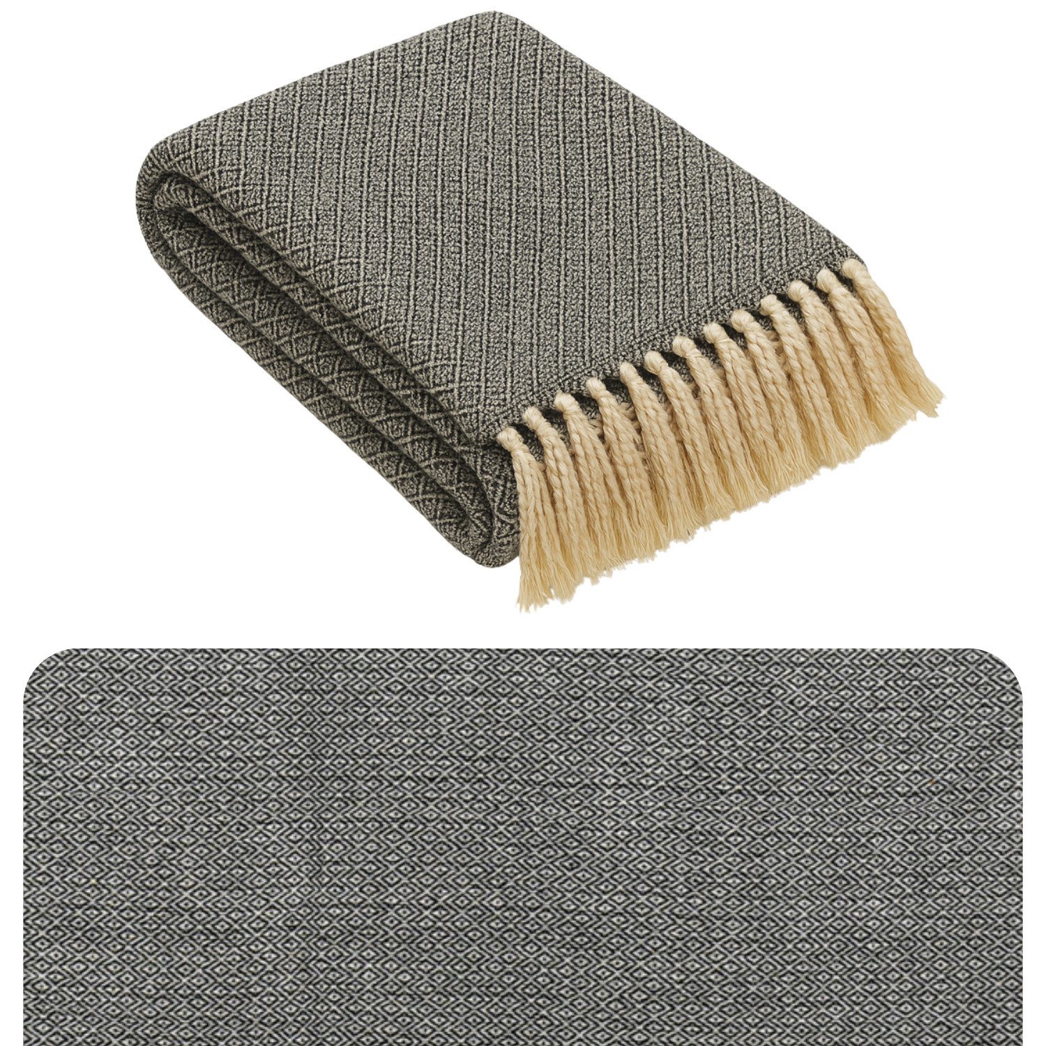 Marrakesch Orient & Mediterran Interior Tagesdecke Calix Tagesdecke Decke Dunkelgrau 125x150 aus Baumwolle, Boho Modern