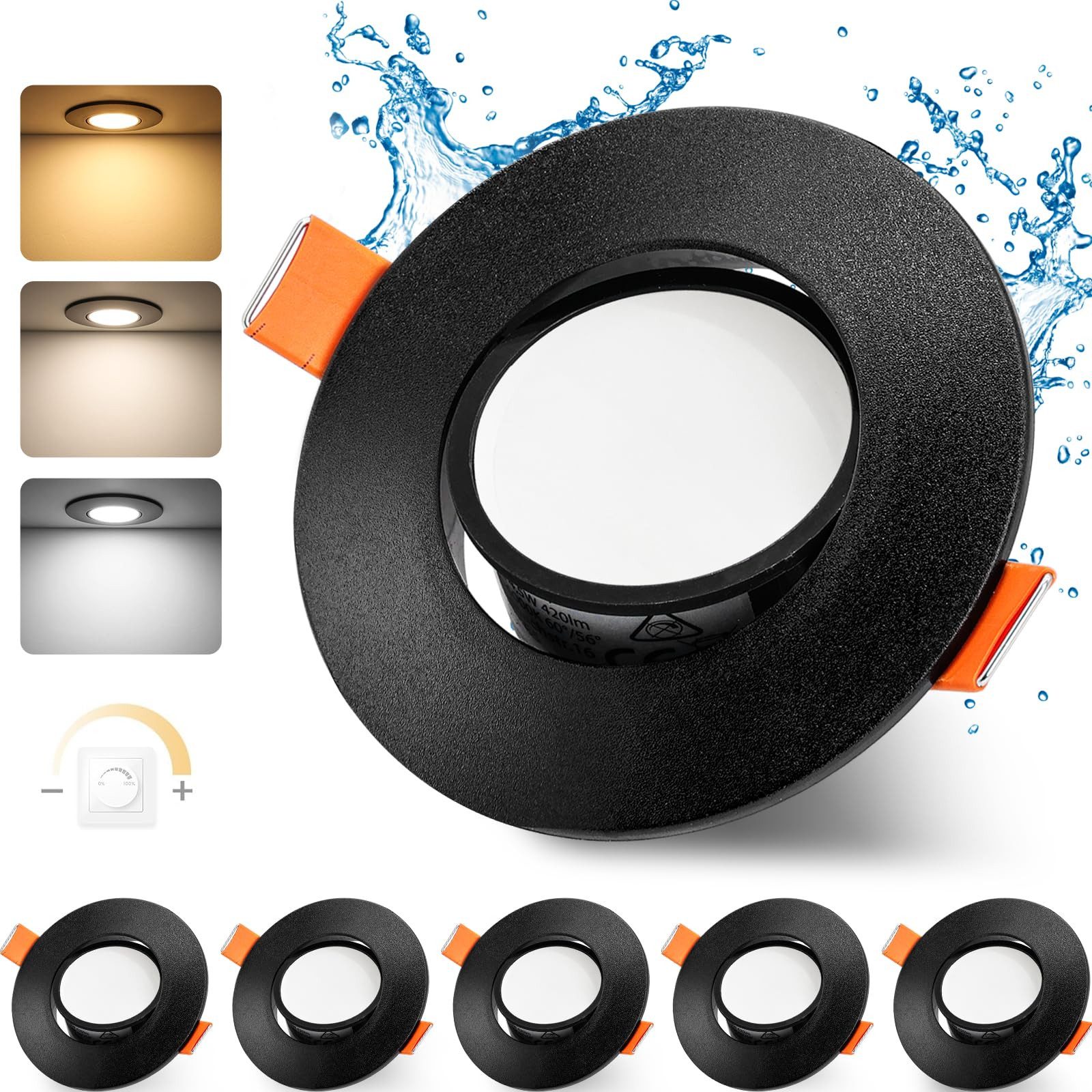 GeyouLux LED Einbaustrahler Dimmbar 68-80mm 4.9W Ultra Flach LED Spots, 45°Schwenkbar, warmweiß, neutralweiß, kaltweiß, Deckenspots, Einbauleuchten Küche Spots Deckenleuchte 6er Set