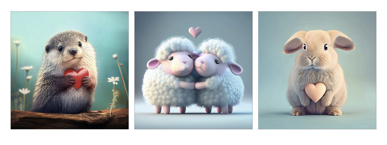 The Wall - the art of framing AG Wandbild Keilrahmenbild animals of heart 25 x 25 cm 3 Stück, Tiere
