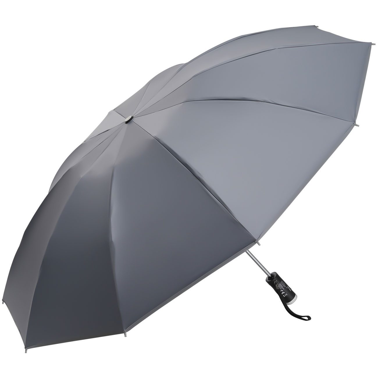 shop'n smile ideoon Taschenregenschirm Faltbarer Regenschirm LED-Taschenlampe Taschenschirm Anthrazit Ø105cm, Auf-Zu-Automatik/Stoff mit UPF 50+/inkl. Handschlaufe