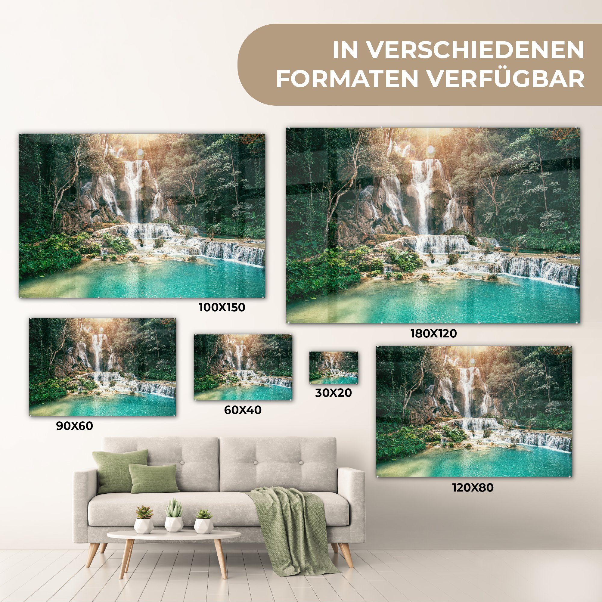MuchoWow Acrylglasbild - Schlafzimmer St), Wasser, Wohnzimmer (1 Wasserfall - Acrylglasbilder Sonne &