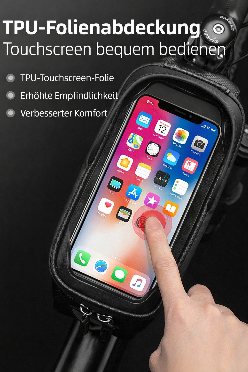 ROCKBROS Fahrradtasche Fahrrad Rahmentasche Handytasche wasserdicht Fahrradtasche, 1,7L Volumen Wasserdicht