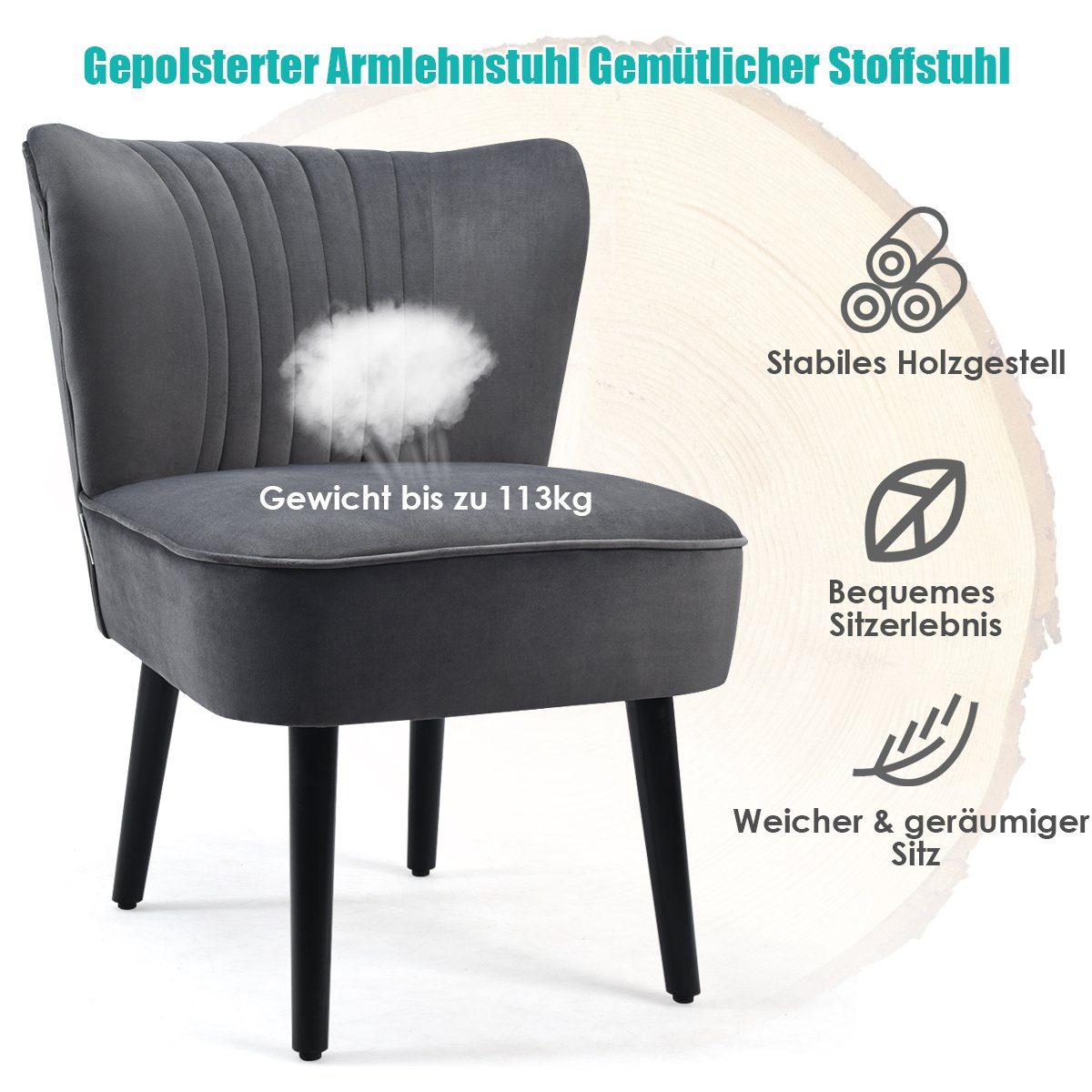COSTWAY Relaxsessel, 2er-Set,samt,hohe Rückenlehne, gepolstert, Massivholzb günstig online kaufen