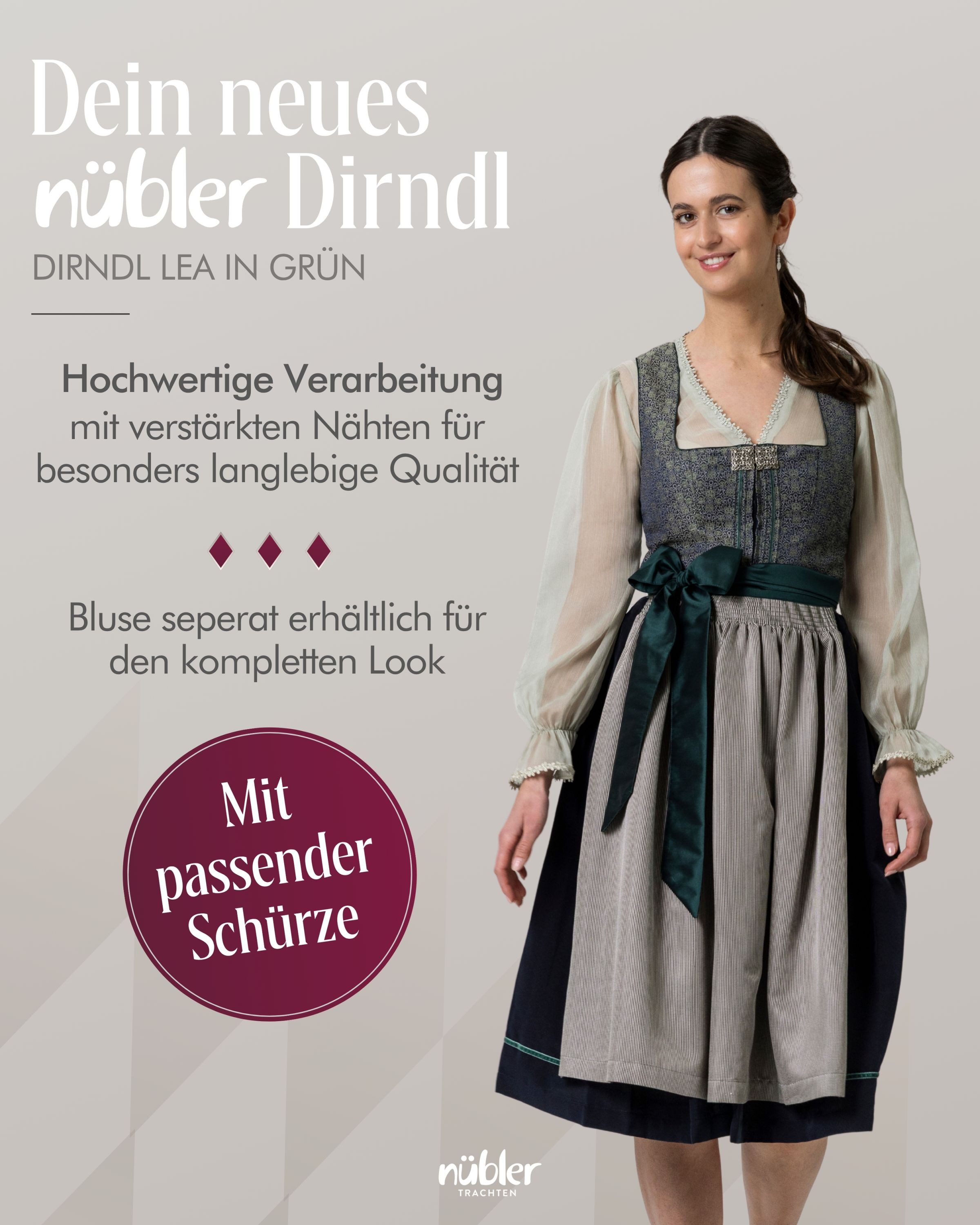 Nübler Dirndl Midi Dirndl Lea in Grün von Nübler - Rocklänge 70 cm – Bild 4 von 5