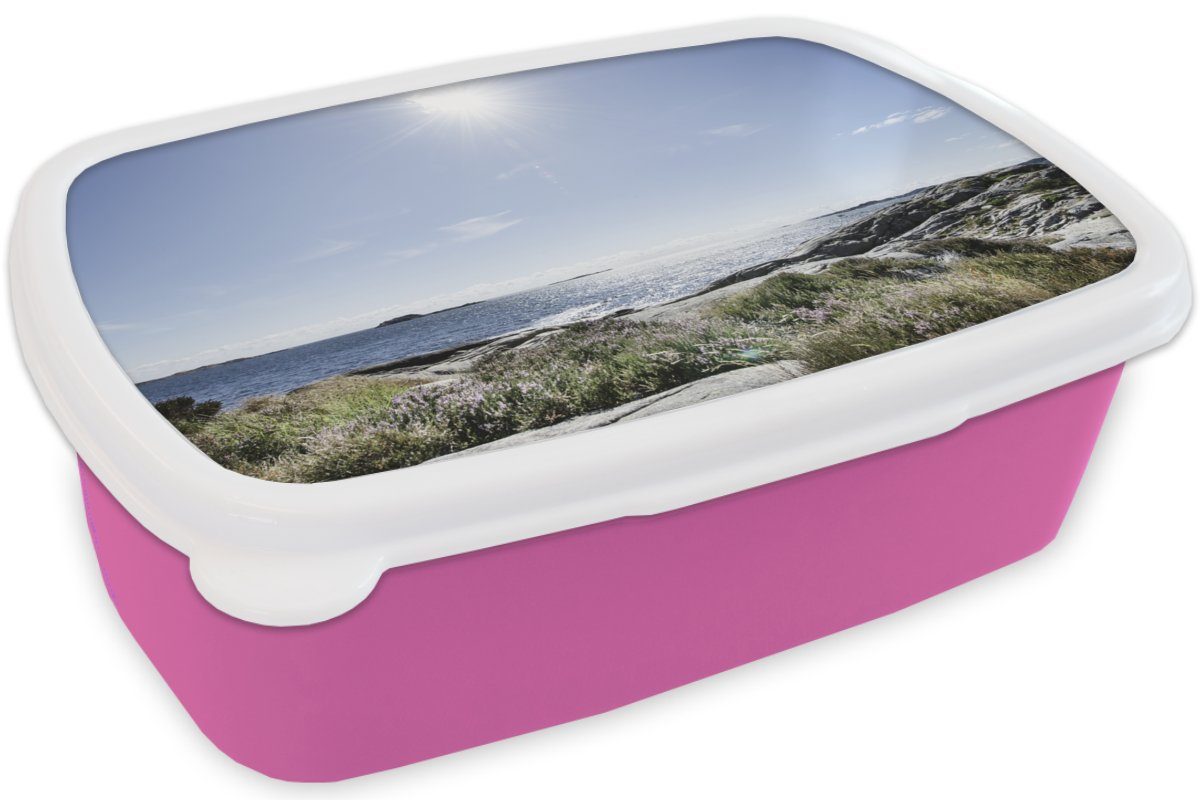 Snackbox, Brotdose Sonne, Mädchen, Kunststoff, Erwachsene, Kinder, rosa - Brotbox Natur - MuchoWow für (2-tlg), Kunststoff Strand Lunchbox