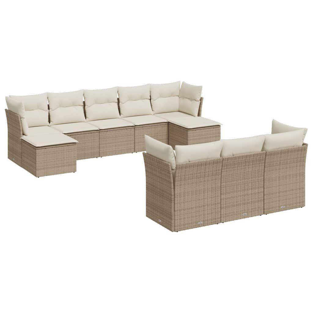 Gartenlounge-Set 10-tlg. Garten-Sofagarnitur mit Kissen Beige Poly Rattan