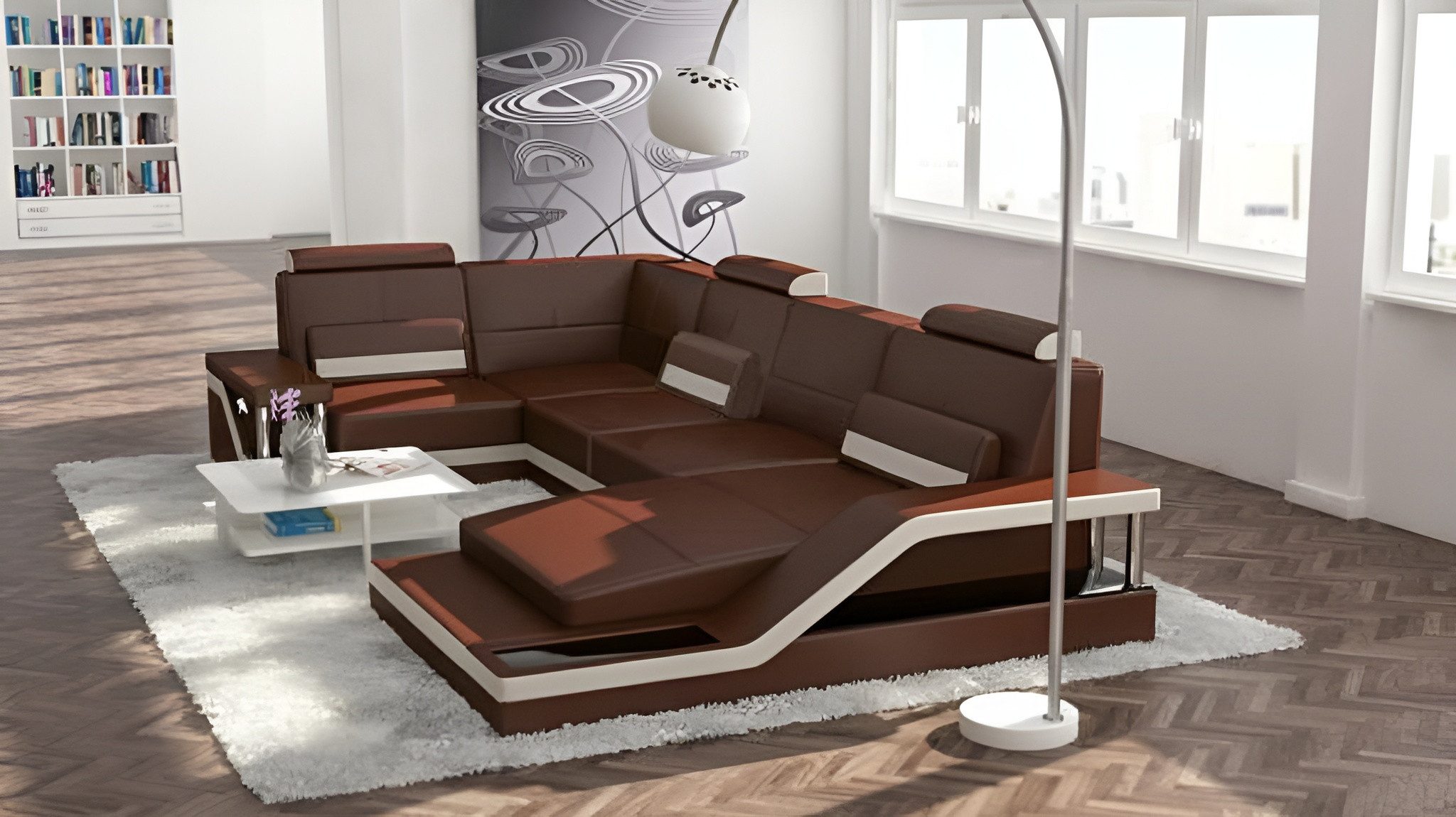 Xlmoebel Wohnlandschaft Sofa mit USB-Anschluss in Textil und Leder, moderne Eckpolsterung, Wohnlandschaft, Hergestellt in Europa