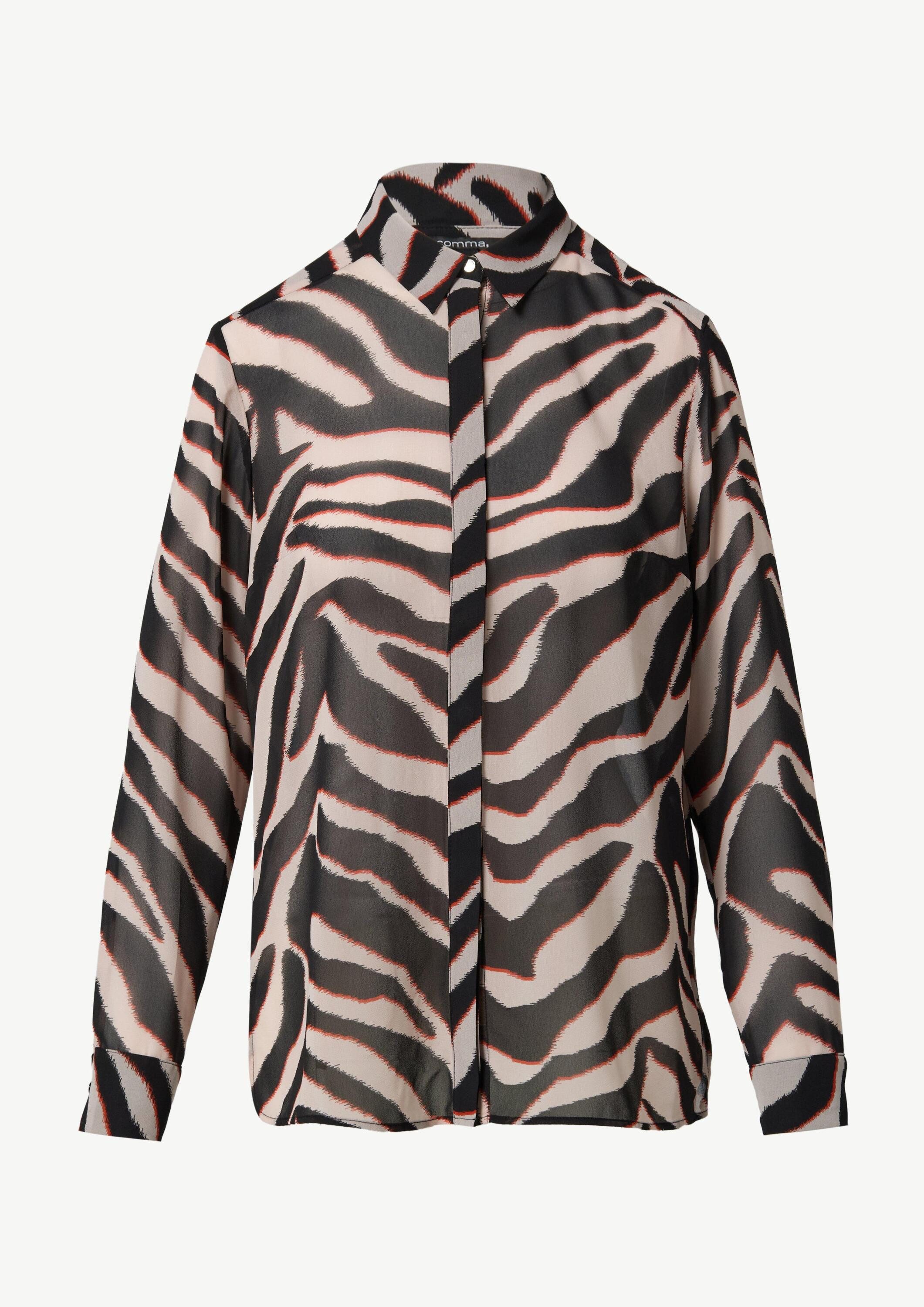 comma Langarmbluse Bluse Chiffon-Bluse mit Hemdkragen