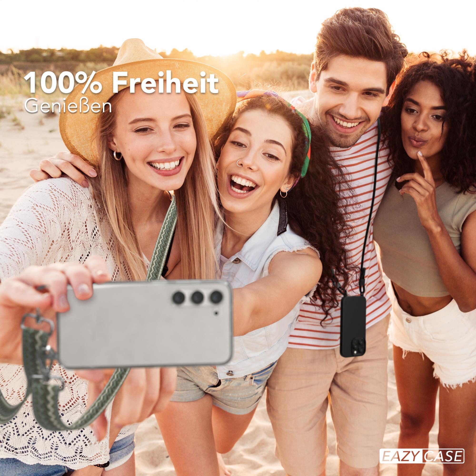 EAZY CASE Handykette Boho Umhängeband für Samsung Galaxy S23 6,1 Zoll, Verstellbarer Trageriemen Wave Case transparent DIY Gürteltasche Grün