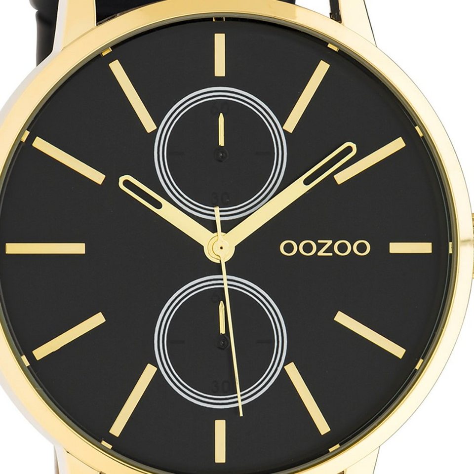 OOZOO Quarzuhr Oozoo Herren Armbanduhr schwarz Analog, Herrenuhr rund, groß  (ca. 42mm) Lederarmband, Fashion-Style