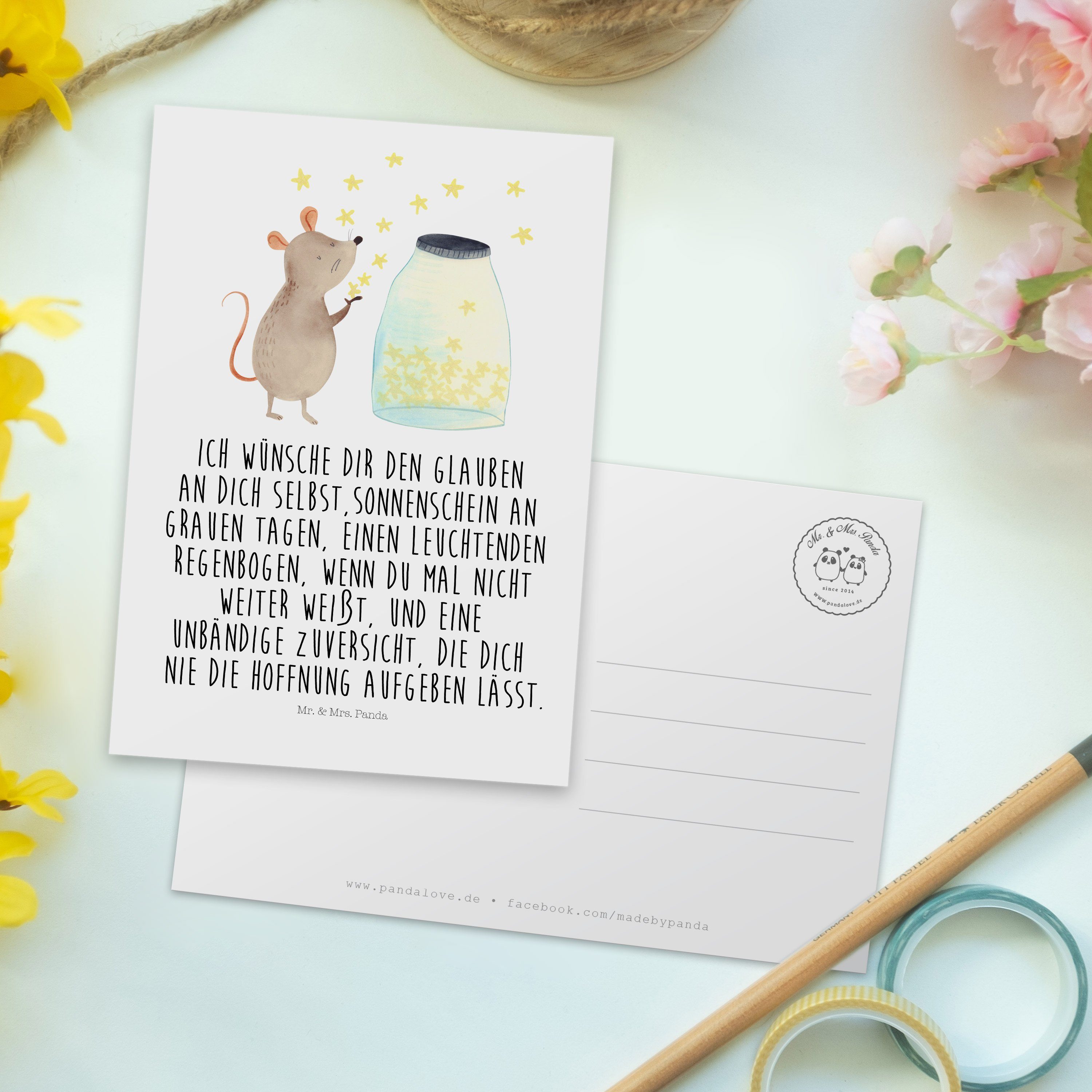 Mr. & Mrs. Panda - Geschenk, lustige Maus Postkarte Gute - Weiß Sterne Laune, Geburtsta Sprüche