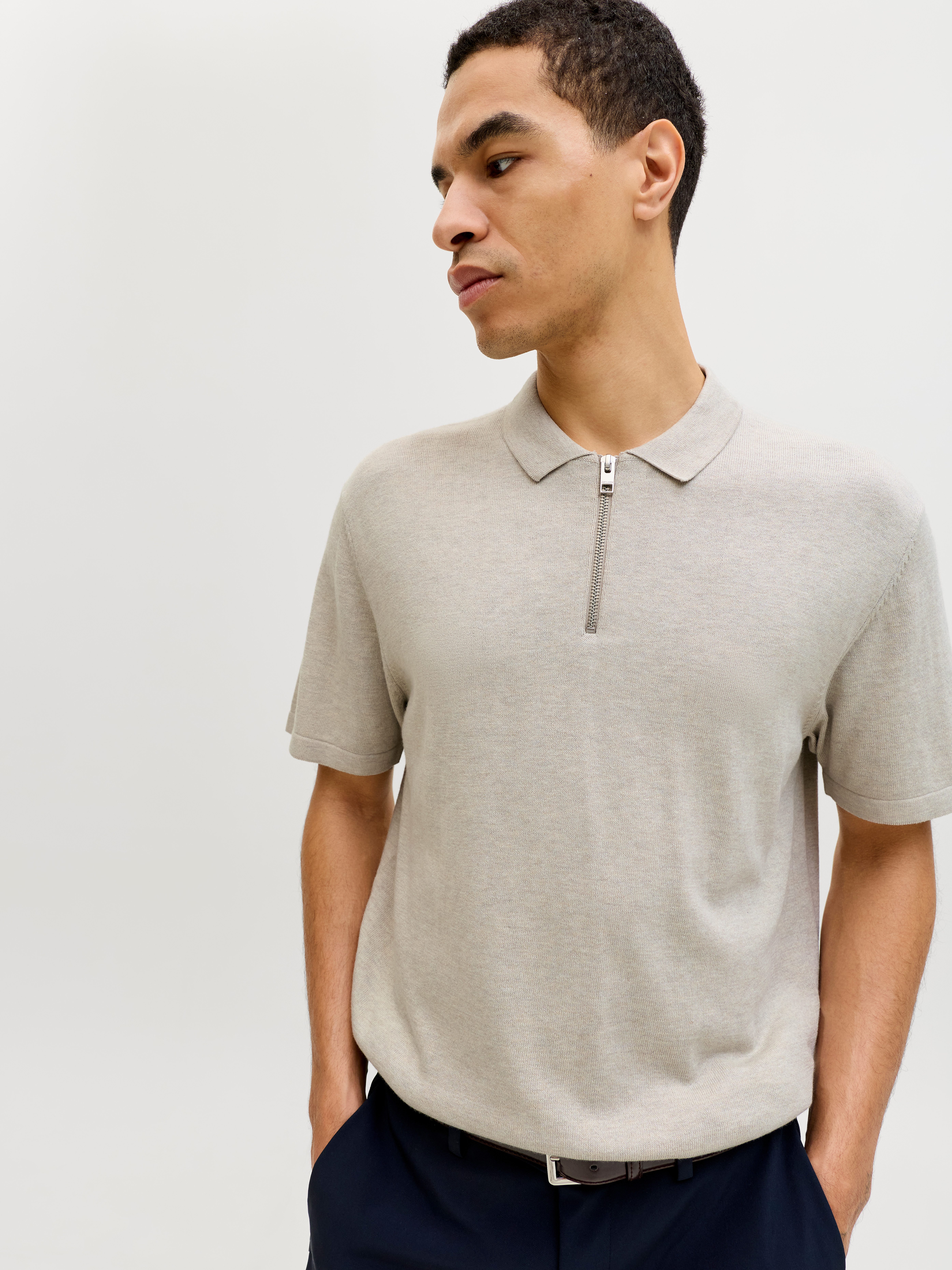 Jack & Jones Kurzarmpullover JJEEMIL KNIT ZIP POLO SS SN mit kurzem Reißverschluss