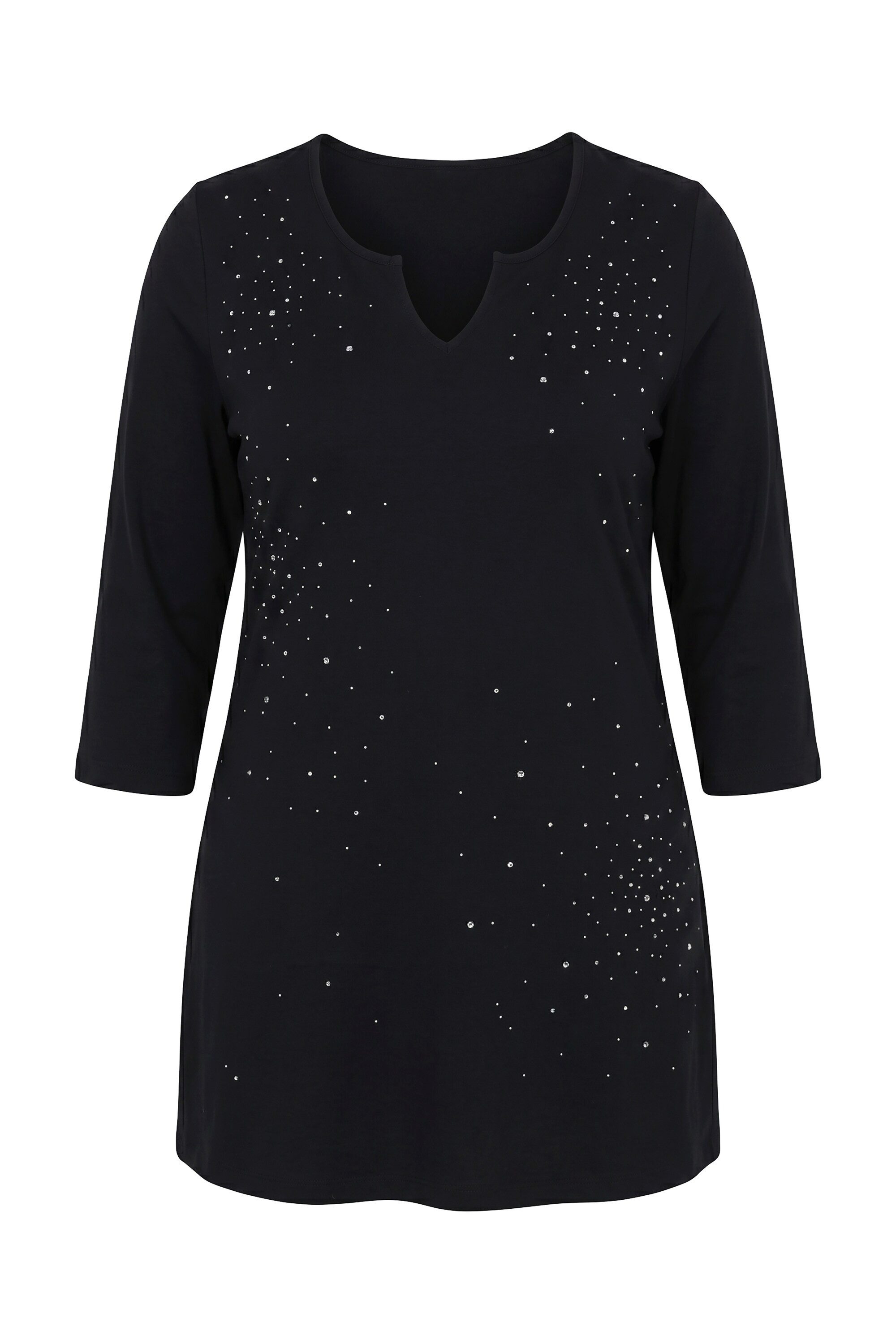 Ulla Popken Longshirt Longshirt Ziernieten Tunika-Ausschnitt 3/4-Arm