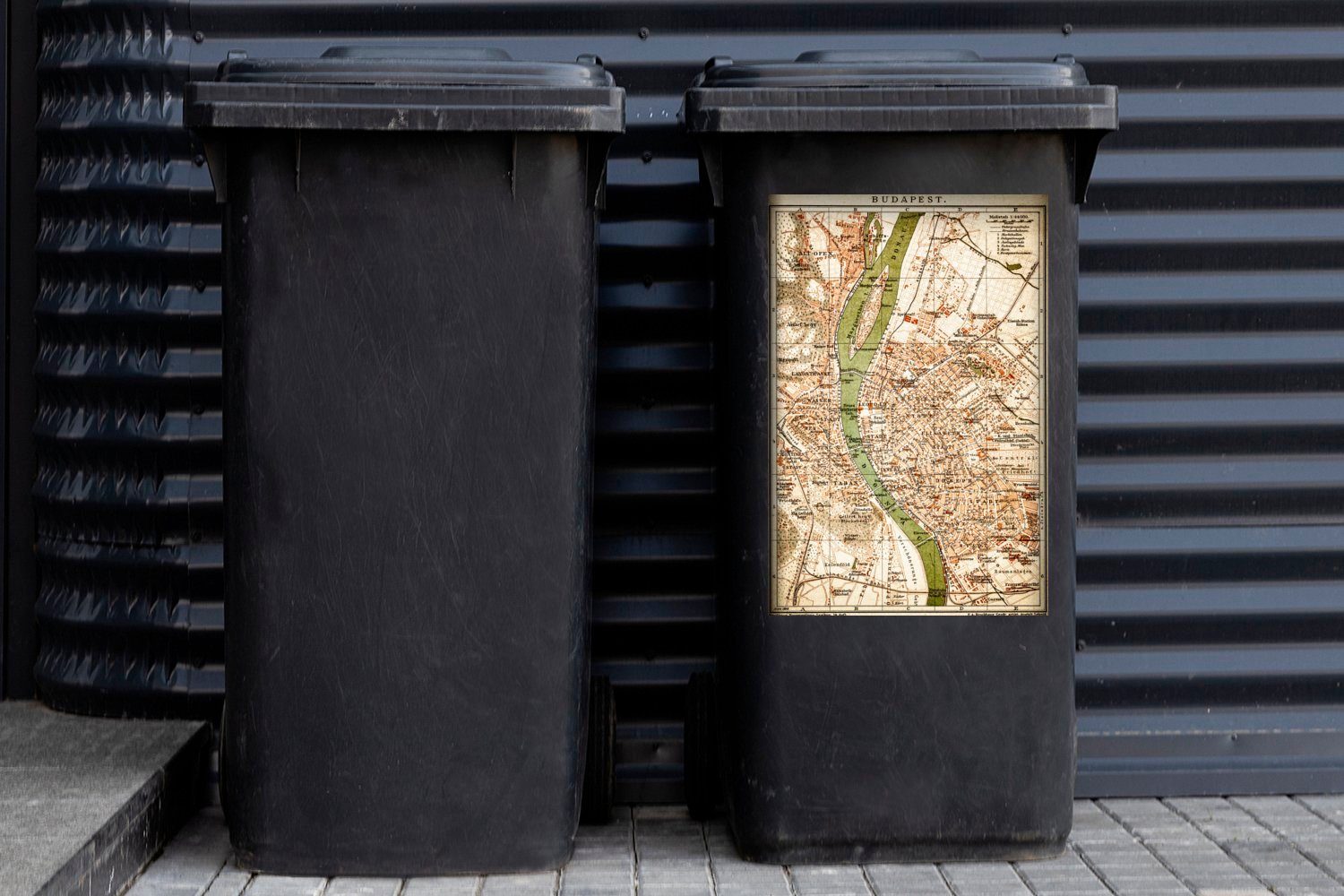 Illustration Eine Sticker, (1 Stadtplans MuchoWow Wandsticker von eines Container, Budapest Mülltonne, St), Mülleimer-aufkleber, Abfalbehälter