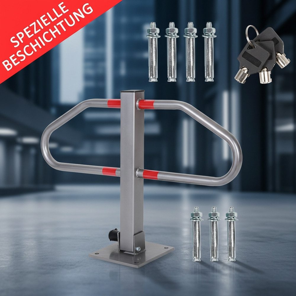 Mucola Absperrpfosten Parkplatzbügel Parkpfosten Absperrung Abschließbar Grün Silber Poller (Stück, 1-tlg., inkl. Schlüssel), Pulverbeschichtet