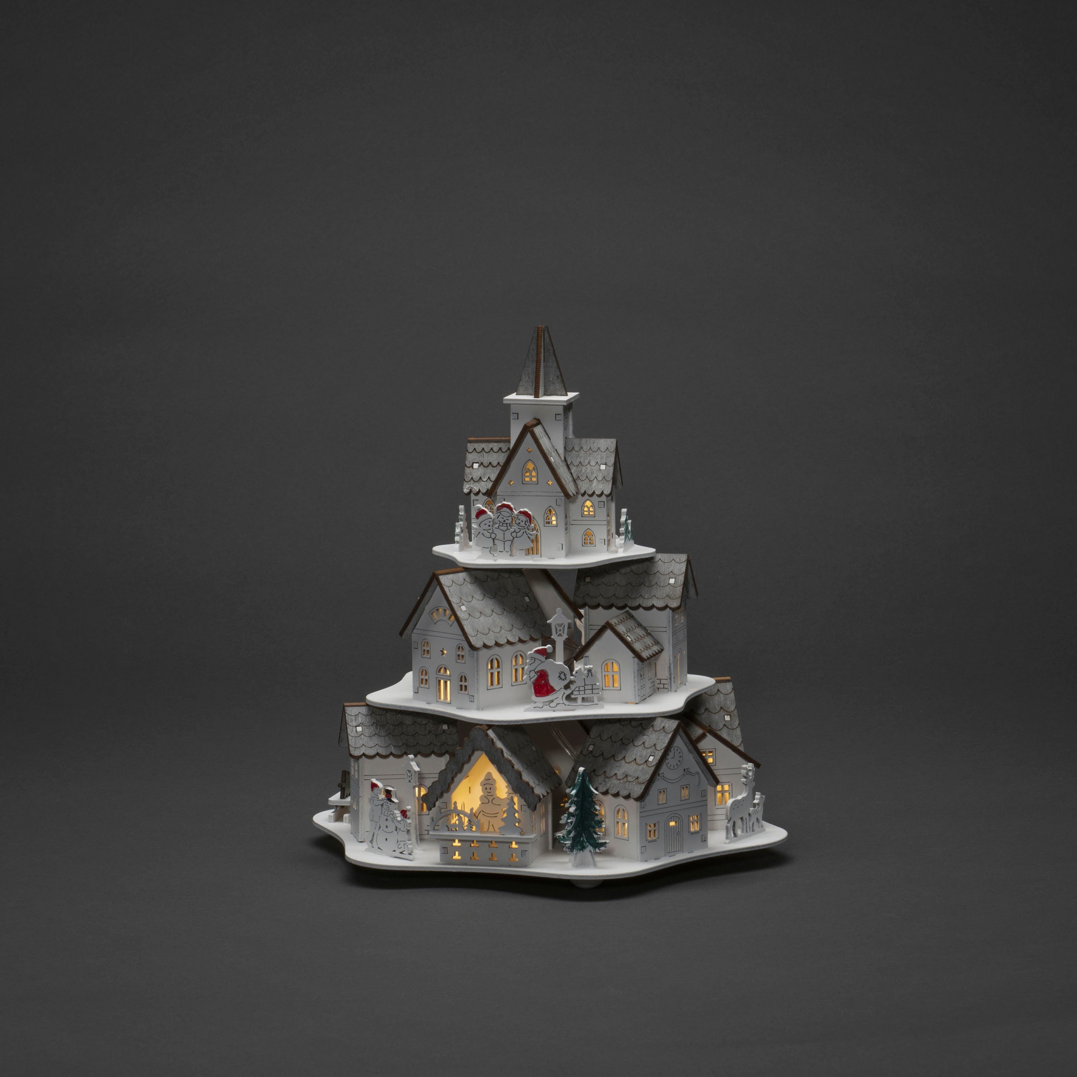 KONSTSMIDE Weihnachtshaus LED Holzsilhouette Häuser, weiß, 10 warm weiße  Dioden, wählbare Energieversorgung zwischen USB oder Batteriebetrieb, 6h  Timer | Leuchtfiguren