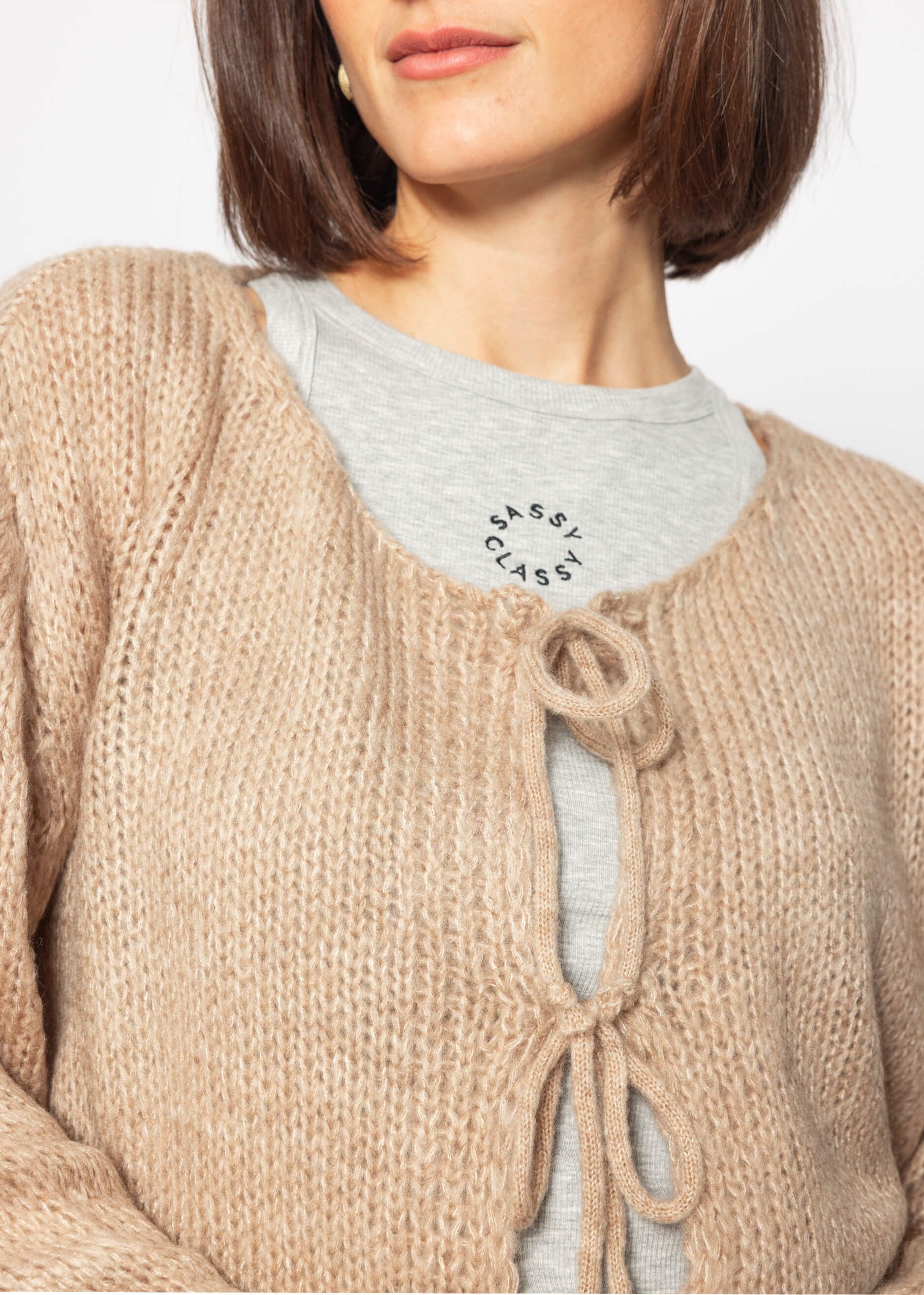 Cardigan Oversize Strickjacke Damen mit Schleifen Elegant