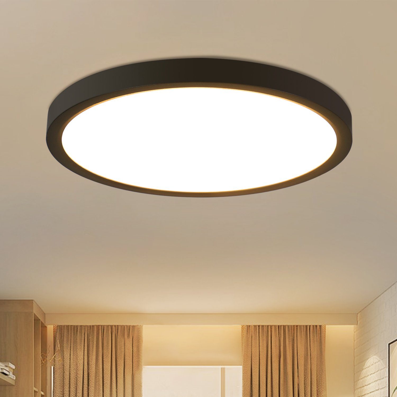 Nettlife LED Panel Schwarz Deckenlampe Flach Deckenbeleuchtung, IP44  Wasserdicht, LED fest integriert, Warmweiß, für Küche Flur Badezimmer  Schlafzimmer, 15W, 22 * 22 * 2.5 CM