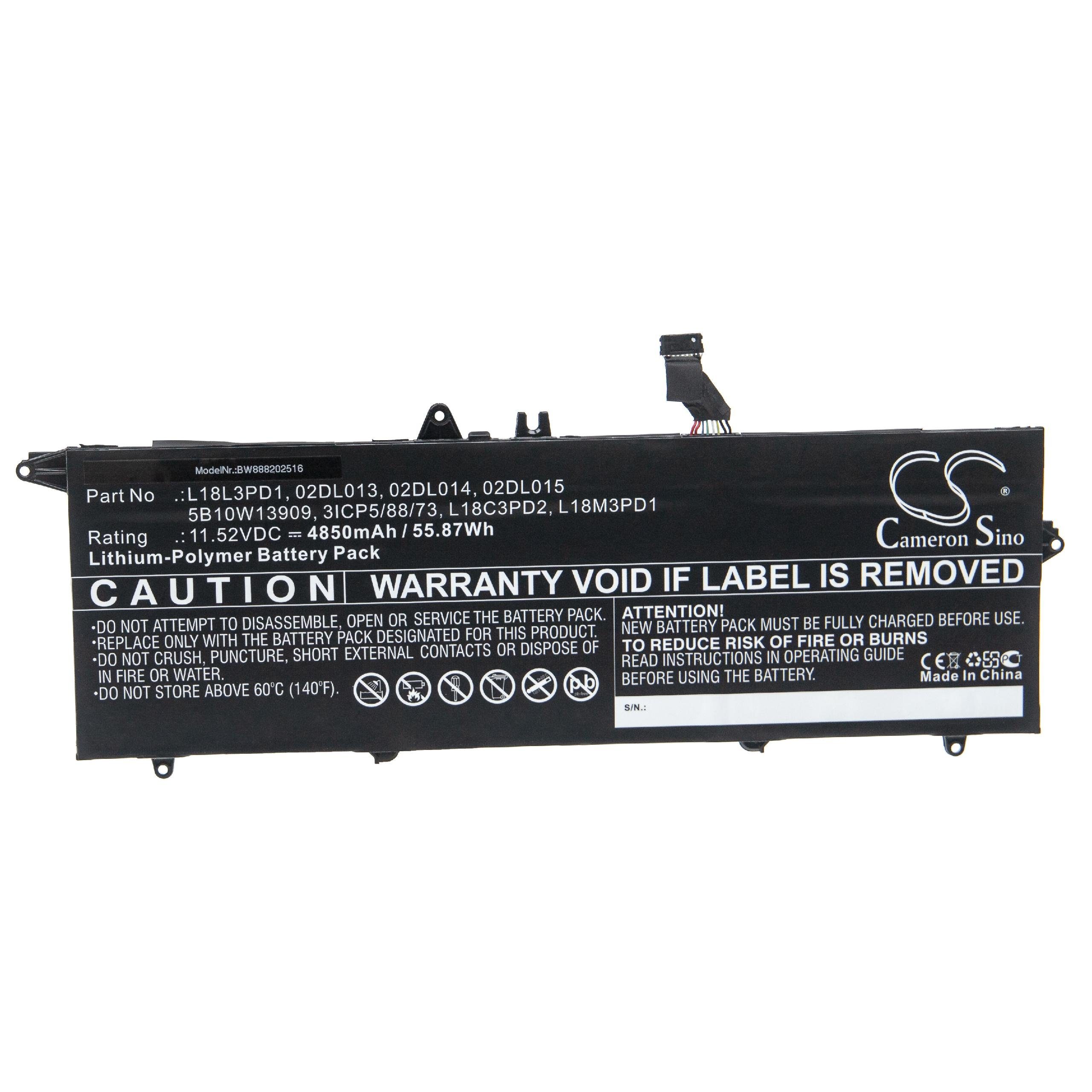 vhbw Ersatz für Lenovo 02DL013, 02DL014, 02DL015, 3ICP5/88/73, 5B10W13909, Laptop-Akku 4850 mAh