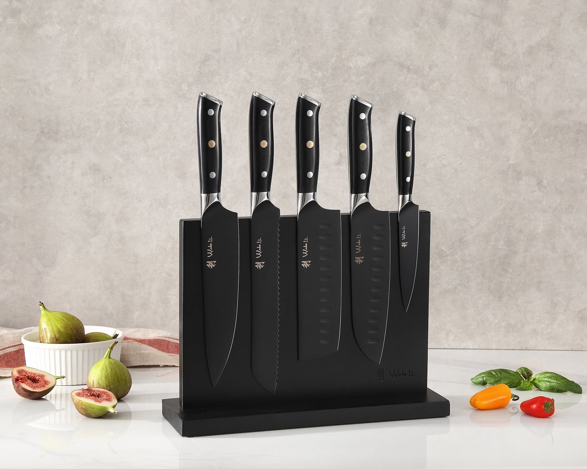 Wakoli Messer-Set Titanium Noir 5er Küchenmesser Edelstahl & magnetischer Messerblock (5er Edelstahlmesser-Set, 6-tlg., 5 Edelstahlmesser, mag. Messeblock), sch – Bild 5 von 5