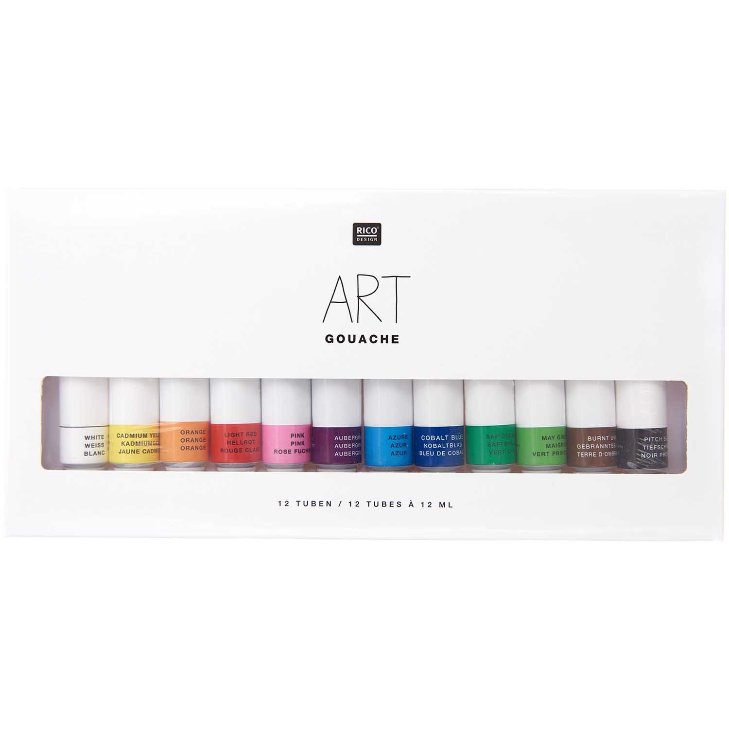Rico Design Bastelfarbe Art Gouache Basic Set, 12 Tuben á 12ml
