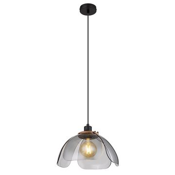 etc-shop Pendelleuchte, Leuchtmittel nicht inklusive, Hängeleuchte Wohnzimmerlampe Metall schwarz Glas rauchfarben H 120 cm