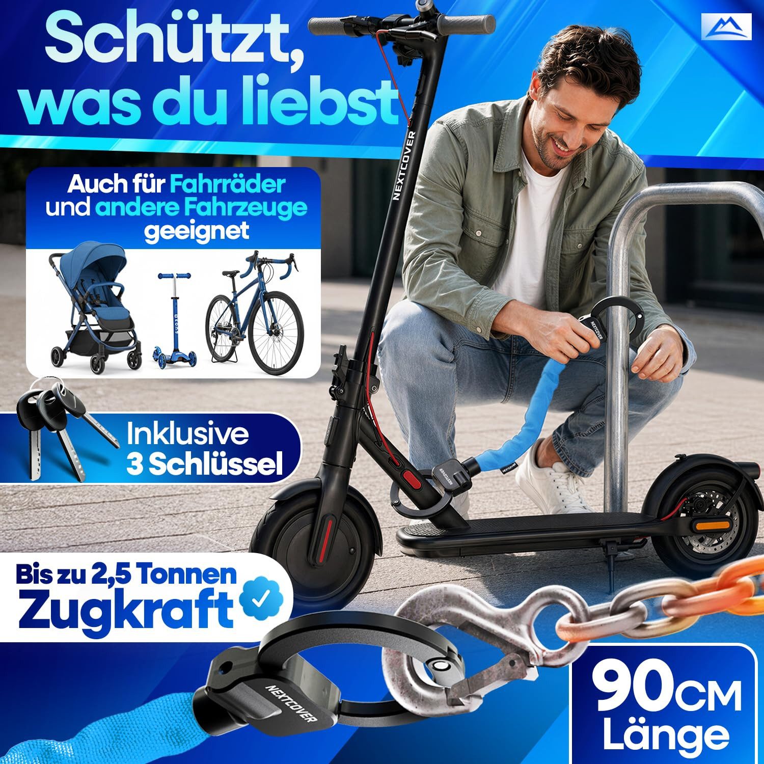Nextcover Kettenschloss NEXTCOVER® E-Scooter Schloss [Steel-Secure-Technologie] – Bild 5 von 5