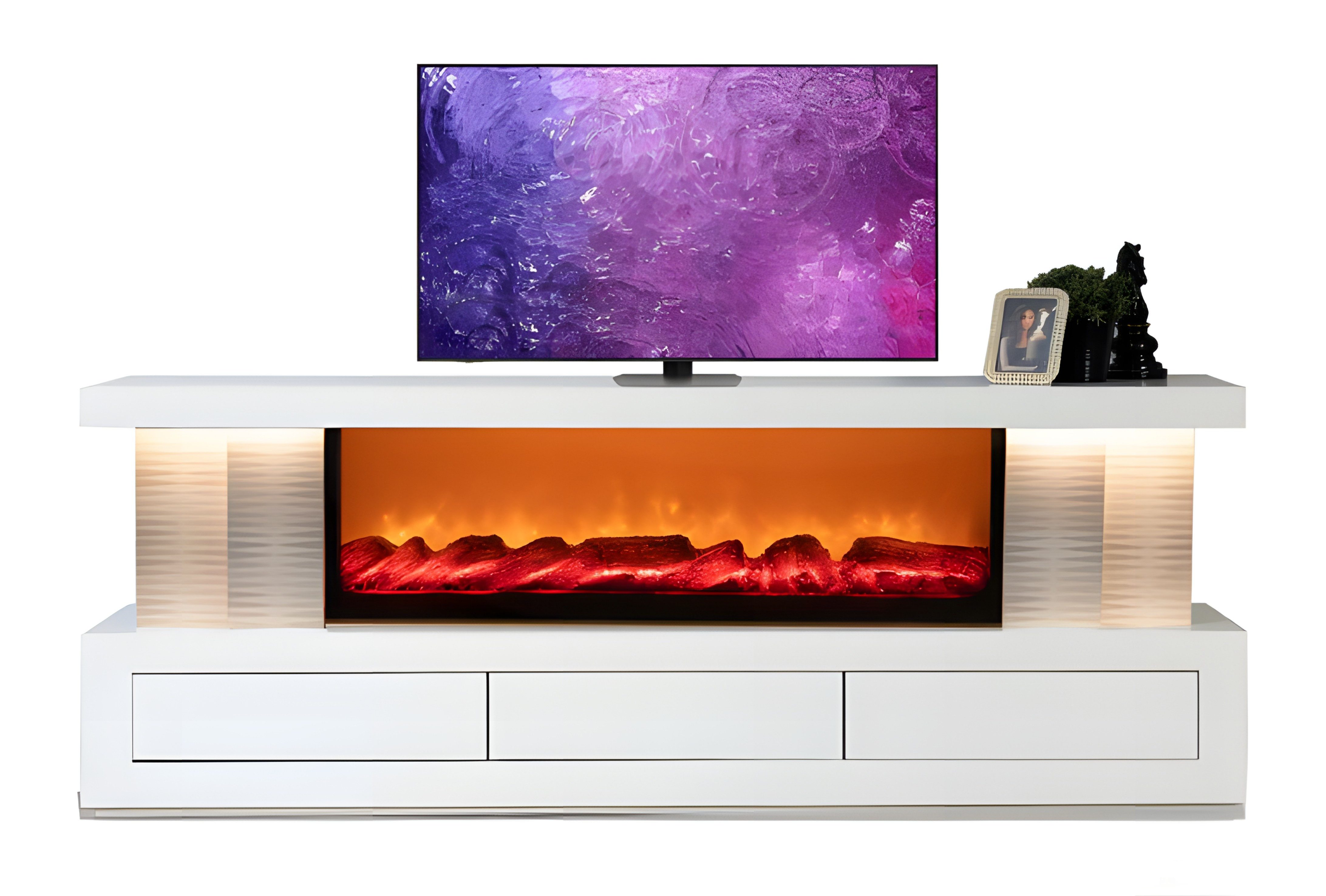 Xlmoebel Lowboard TV-Lowboard in Weiß mit integriertem Kamin und Stauraum (Lowboard, 1 St., 180 x 75 x 40 cm), Made in Europa