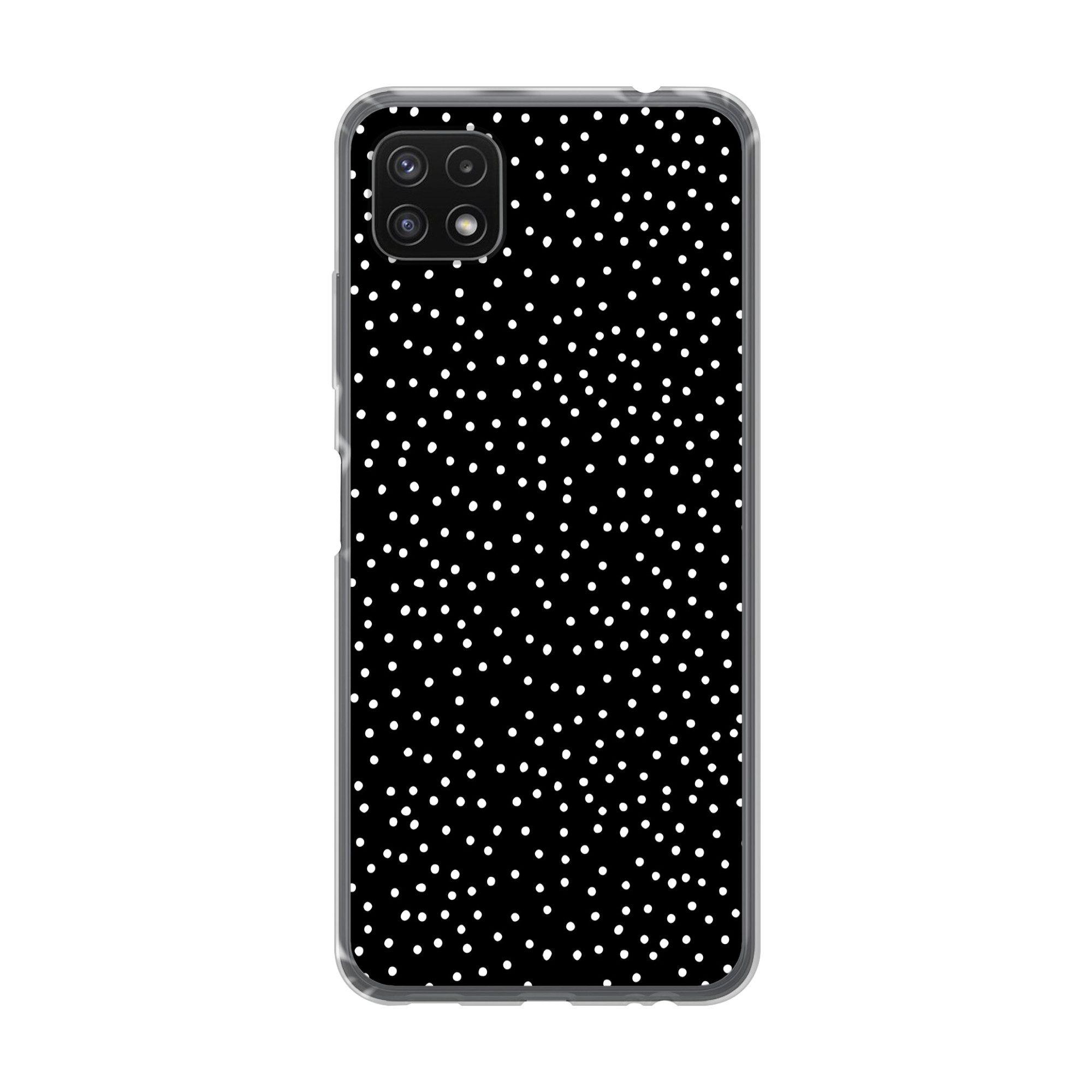 MuchoWow Handyhülle für Samsung Galaxy A22 5G Polka dots - Schwarz - Weiß, Smartphone-Bumper, Print, Handy Schutzhülle Dünn