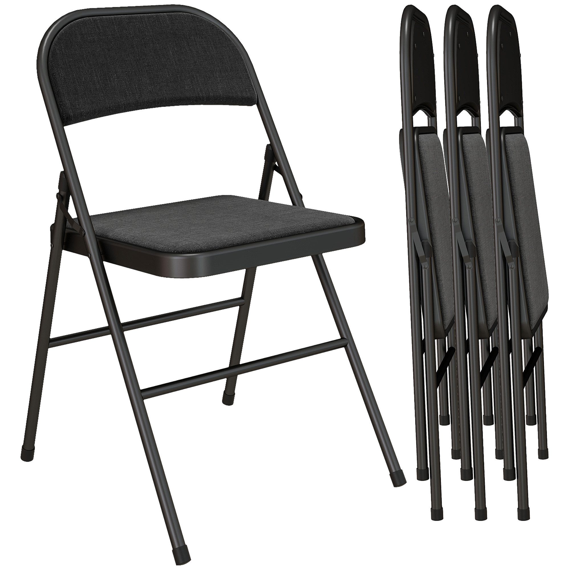 HOMCOM Klappstuhl Campingstuhl gepolstert (Klappbar Bürostuhl, 4 St), für Gäste, Büro, Camping, Schwarz