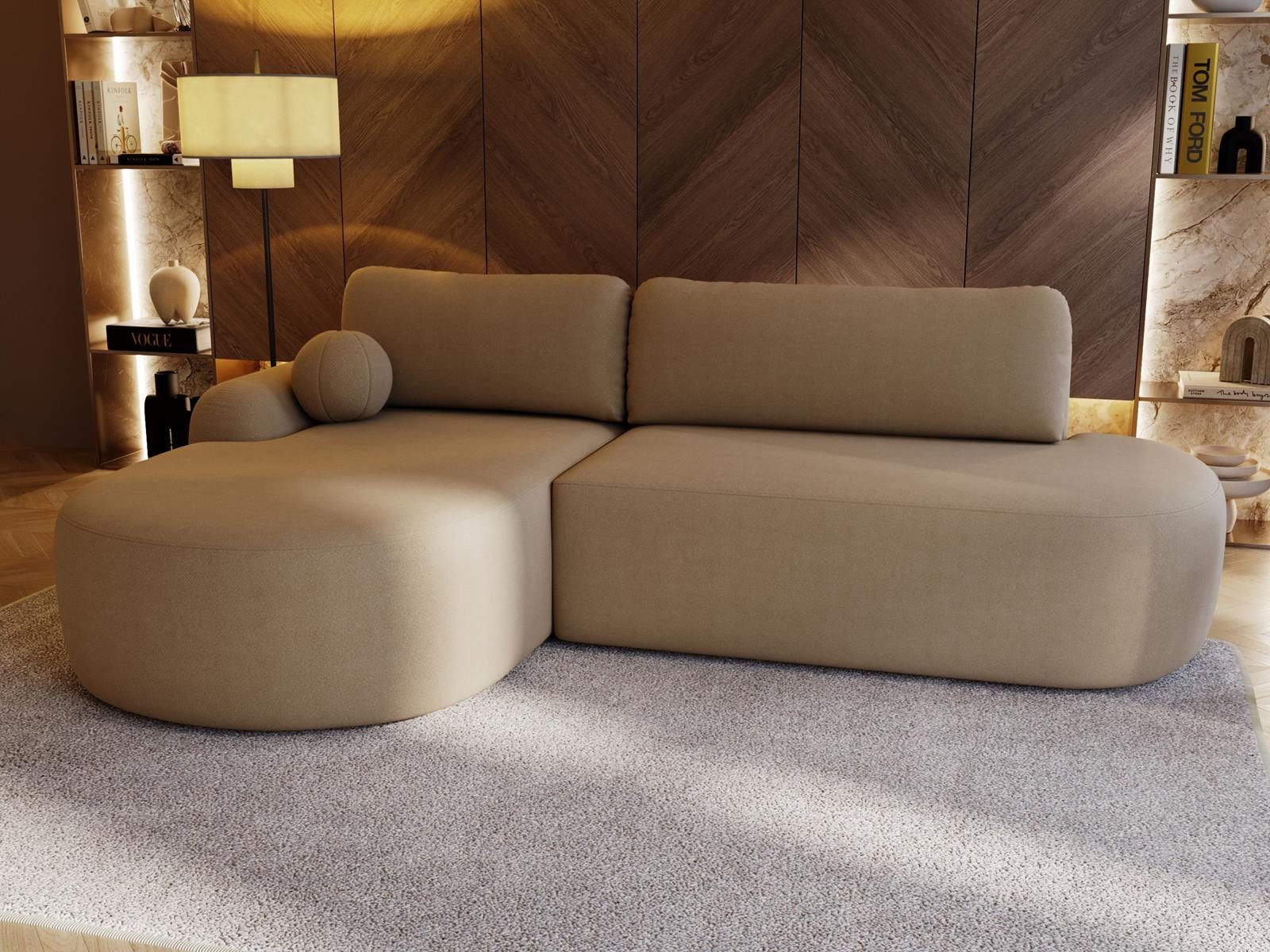 Compleo Ecksofa Luxus Ecksofa, gemütliches, Designer Ecksofa, rundes Design, Ecksofa boucle 271 cm breit