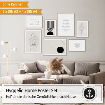 Hyggelig Home Poster Premium Poster Set - 7 Bilder Wandbilder Wohnzimmer Deko Collage, Abstrakt (Set, 7 St), Knickfreie Lieferung Qualitätsdruck Dickes Papier