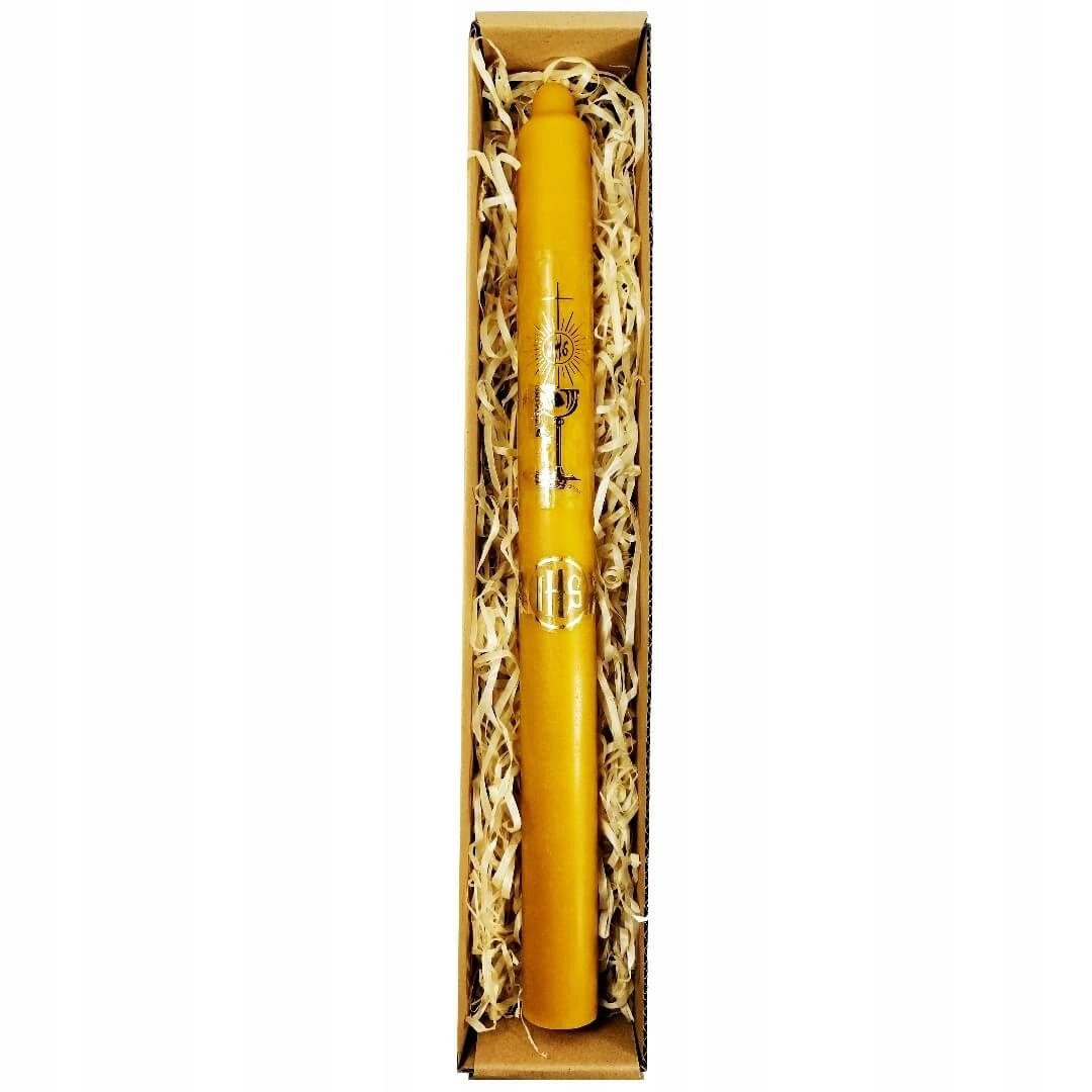 Bienenwachskerze "Kommunionkerze 100% Bienenwachs 43cm Polen Golden Symbole"